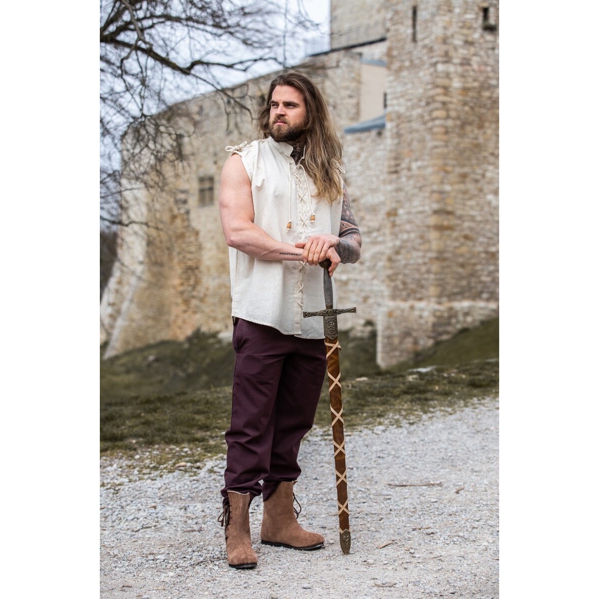 Middeleeuws veterhemd Henn mouwloos beige