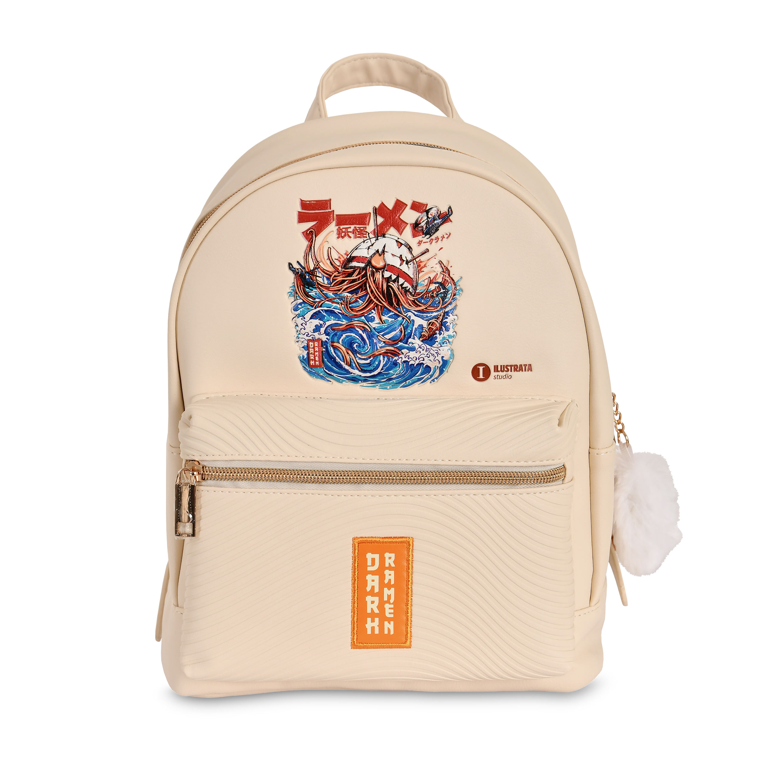 Ilustrata - Dark Ramen Backpack with Pom Pom Pendant beige