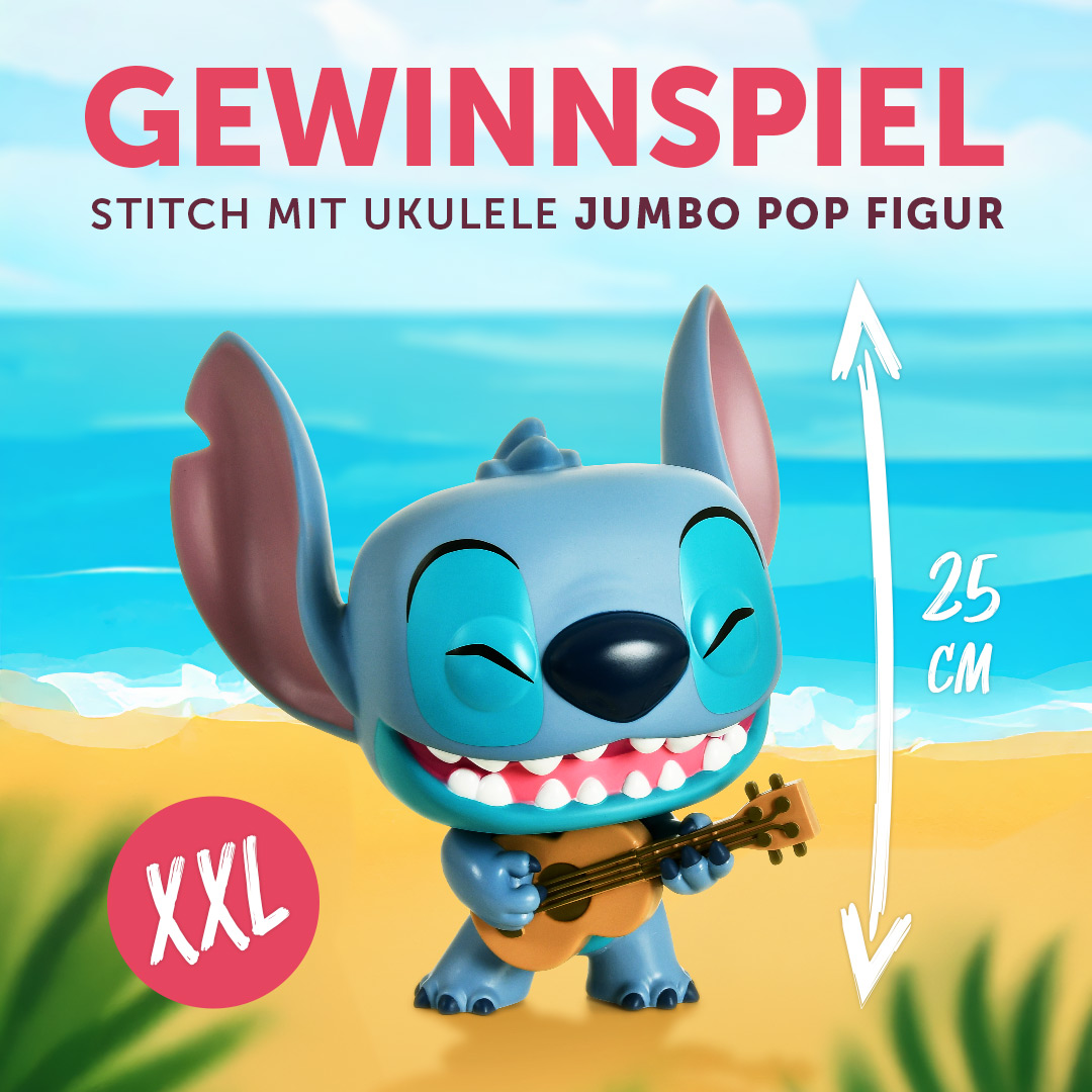 Gewinnspiel: Stitch mit Ukulele - Jumbo Pop Figur, 25 cm