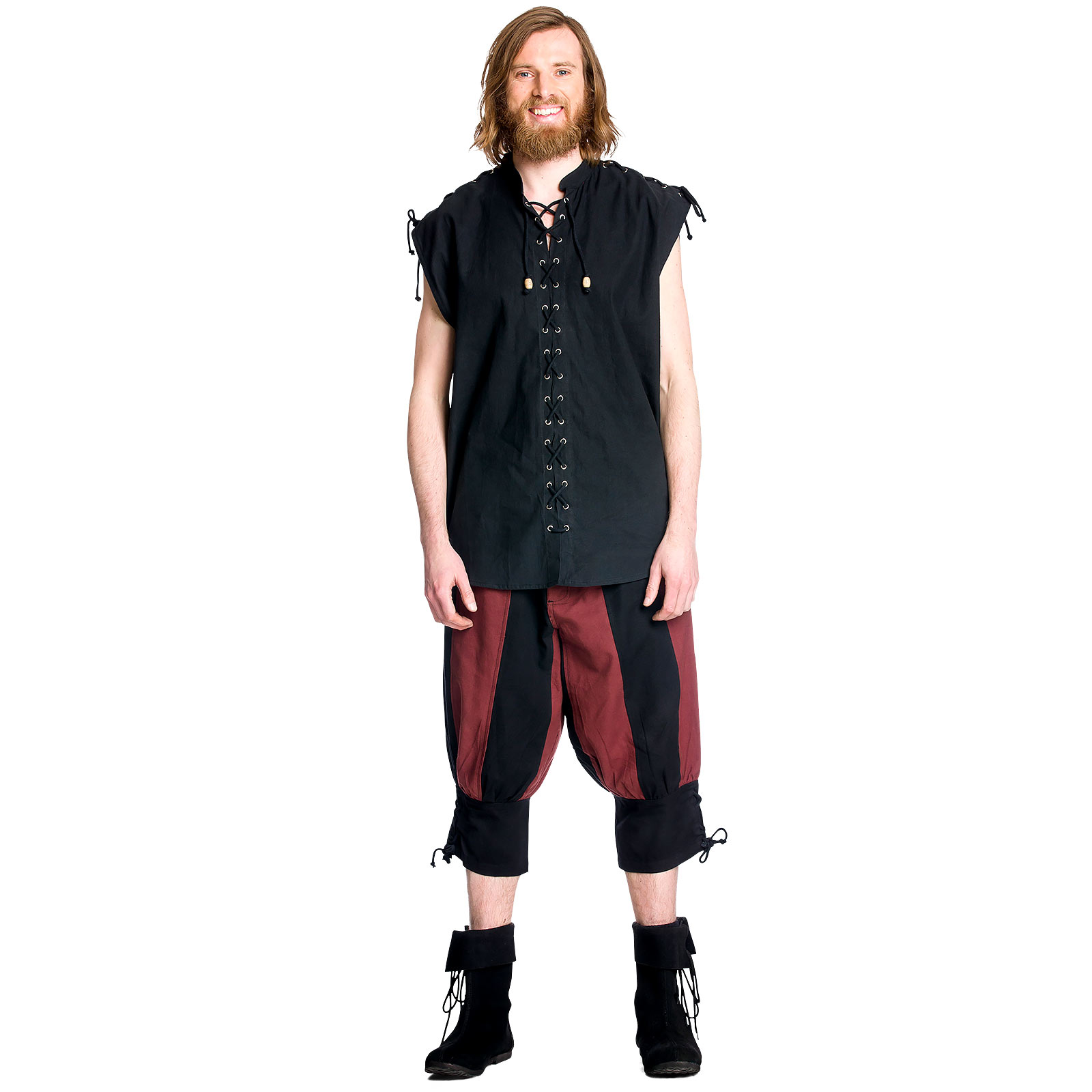 Pantalon médiéval à genouillères noir-rouge
