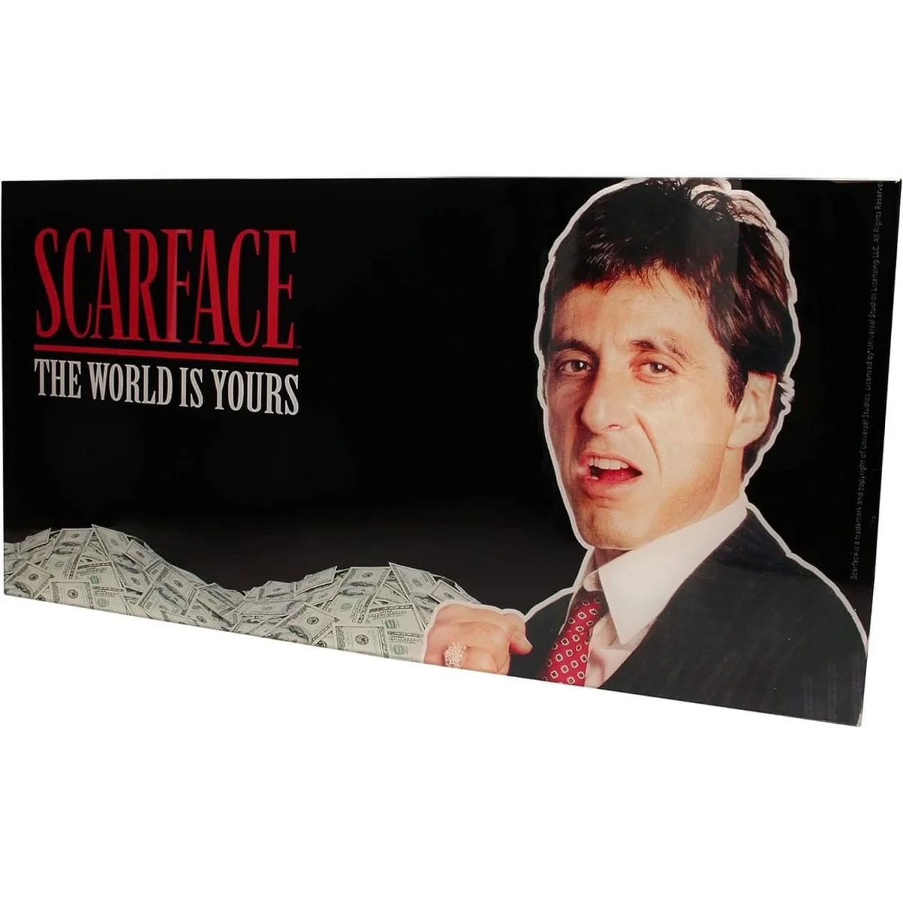 Szklany plakat Scarface The World Is Yours (czarne tło) 60 x 30 cm