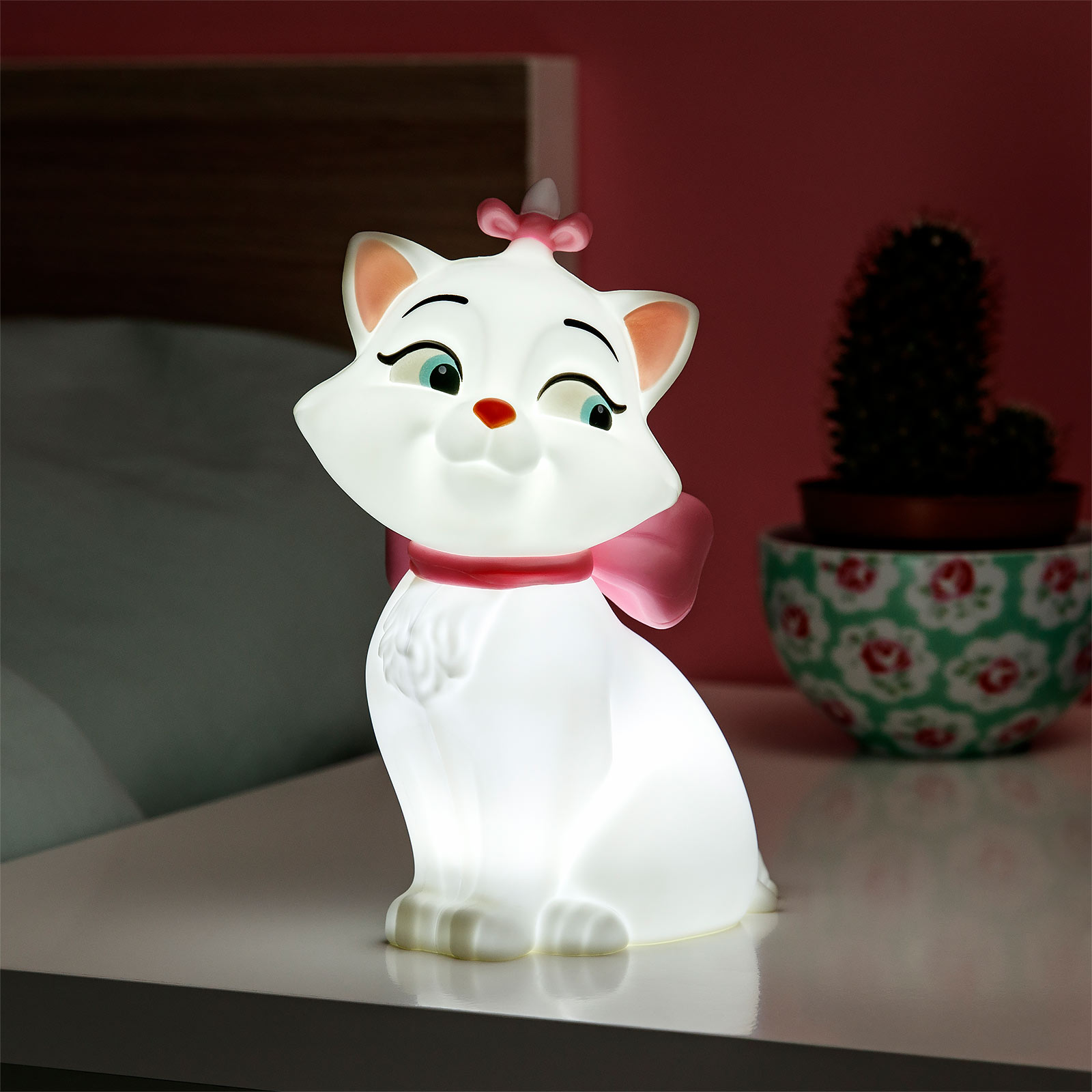 Lampe De Chevet Artisanale Marie Les Aristochats – Création Serviettage, Céramique Rose, Abat-jour Coton