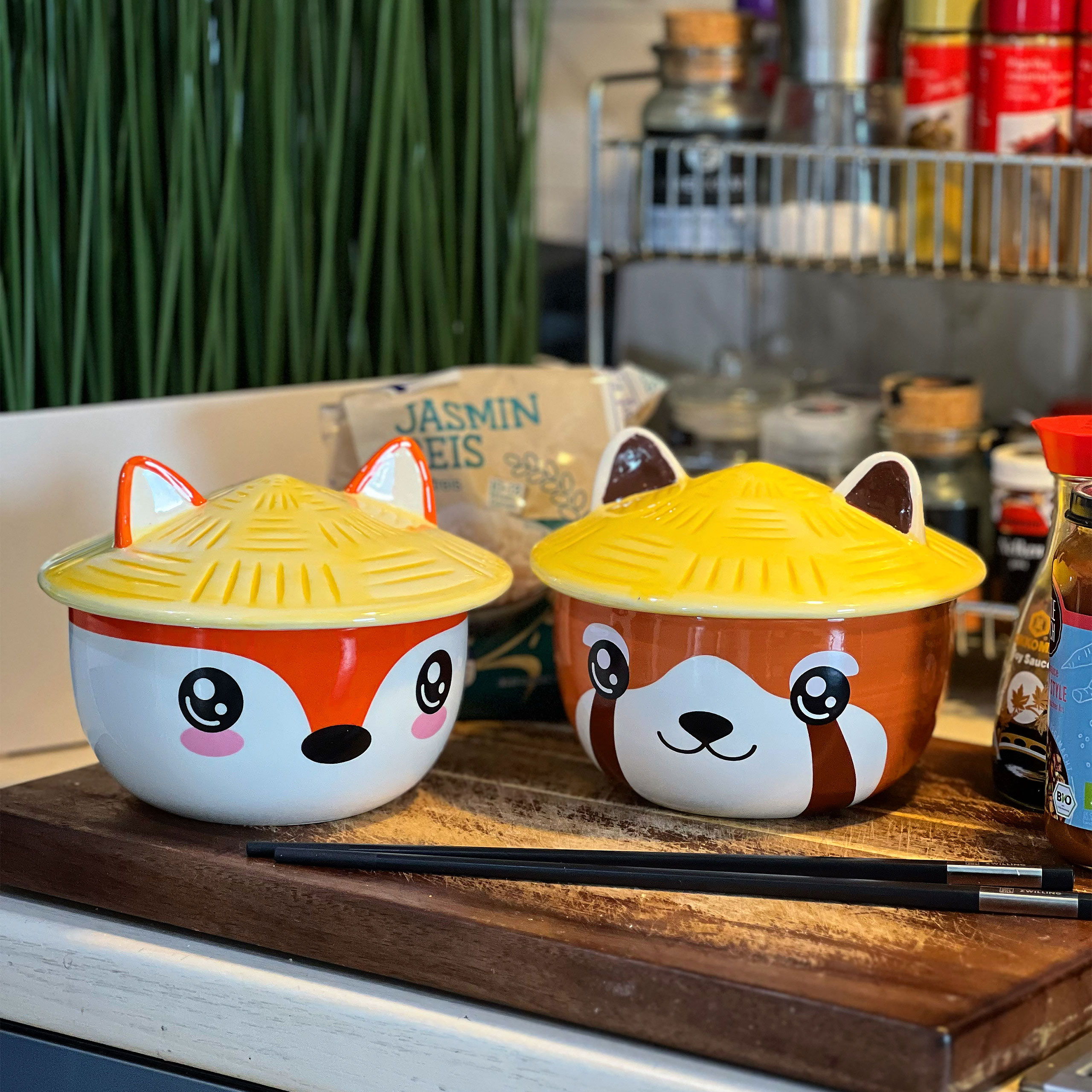 Rode Panda Kawaii Kom met Deksel voor Anime Fans