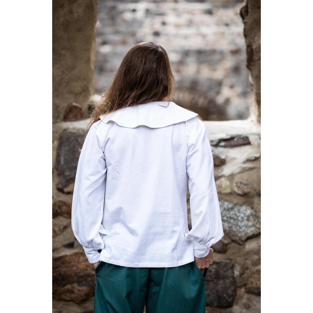 Camisa medieval de cuello redondo Athos blanca