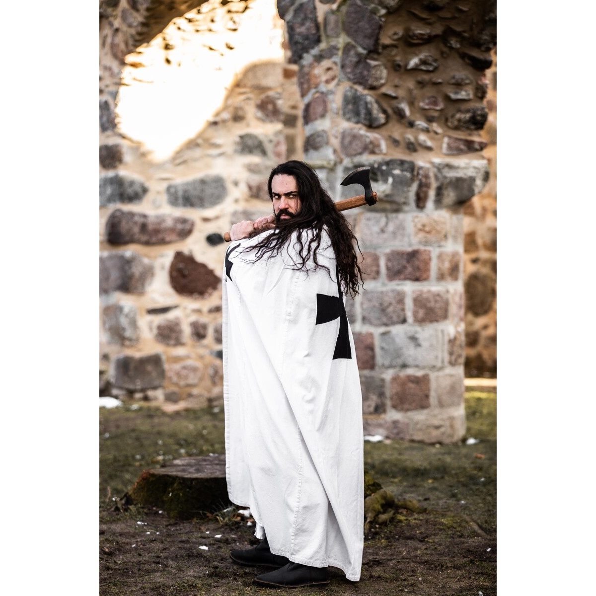 Capa medieval de los Caballeros Templarios Baldwin blanco-negro