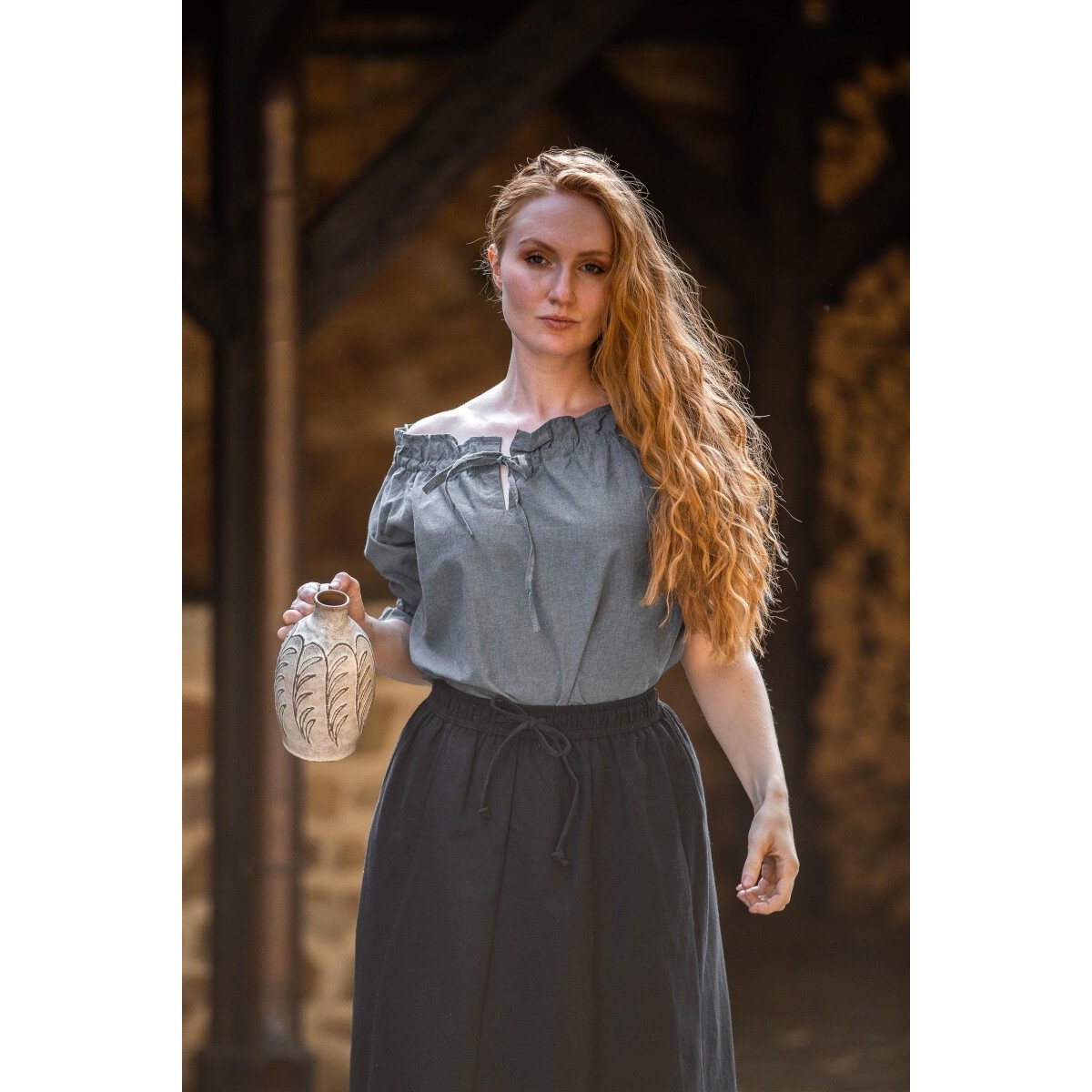 Chemisier médiéval à manches courtes Verena bleu