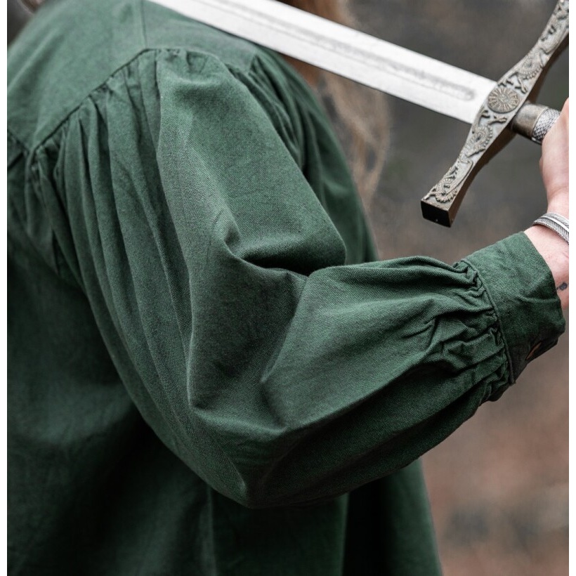 Medieval Stand-Up Collar Lace-Up Shirt Georg mottled green