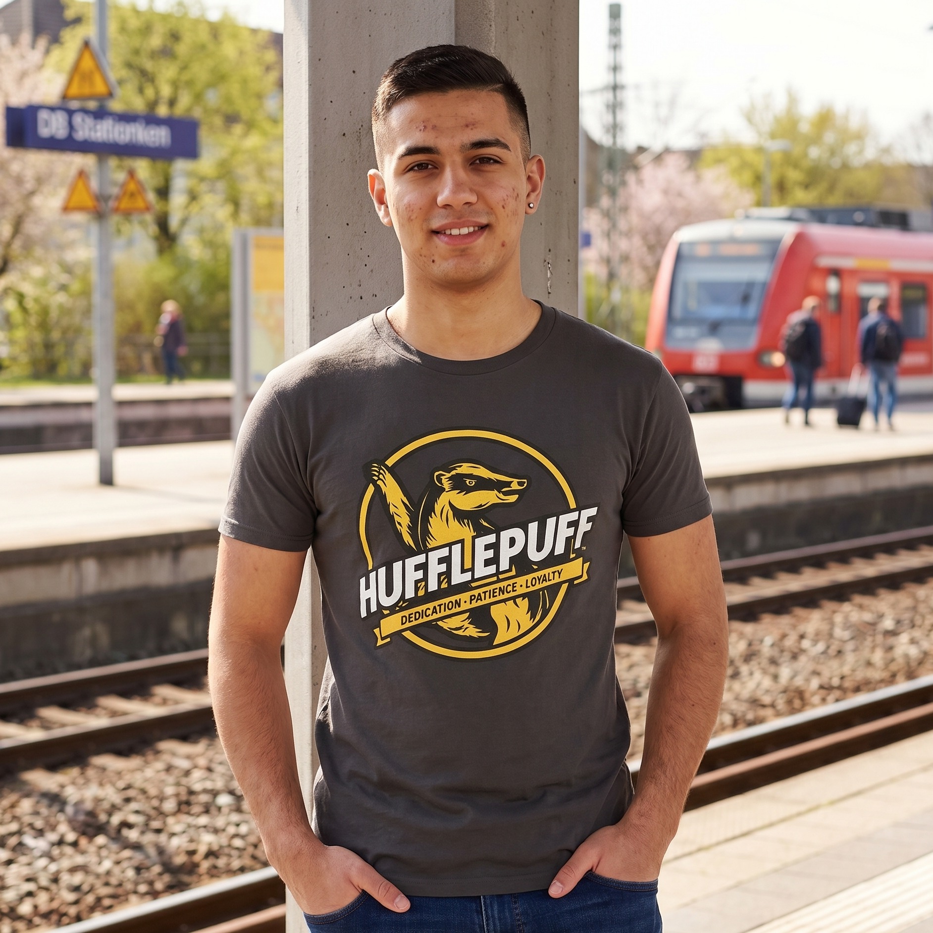 Camiseta gris de Hufflepuff House Values - Harry Potter