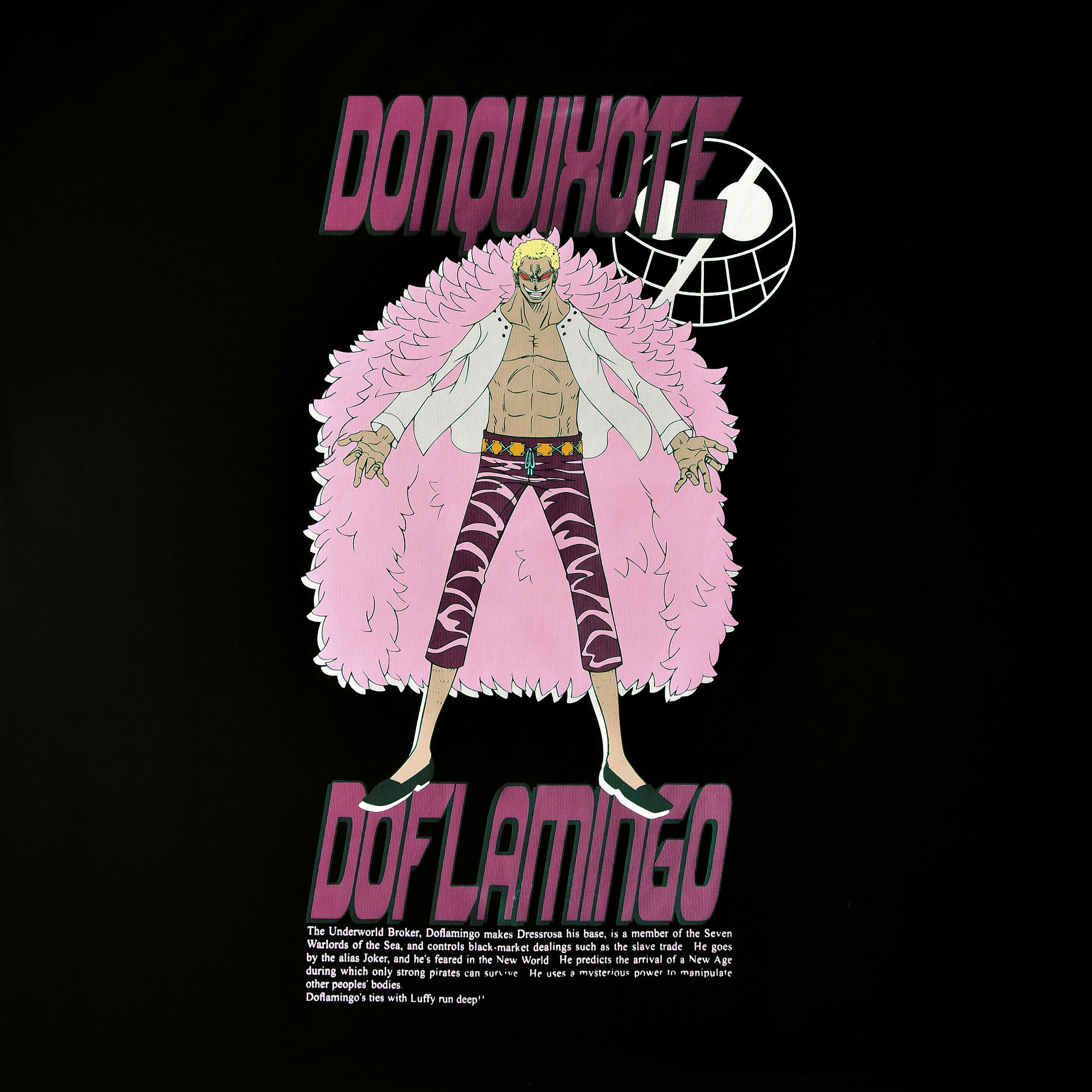 One Piece - T-shirt oversize Don Quixote Doflamingo nera