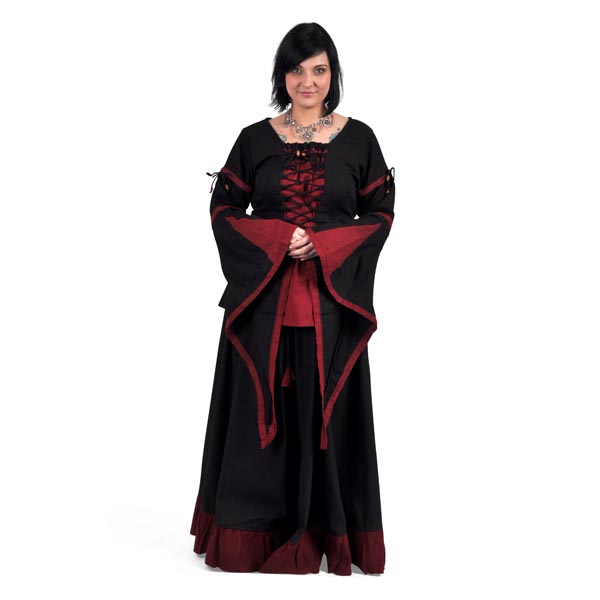 Medieval Blouse in Linen Look Black-Red