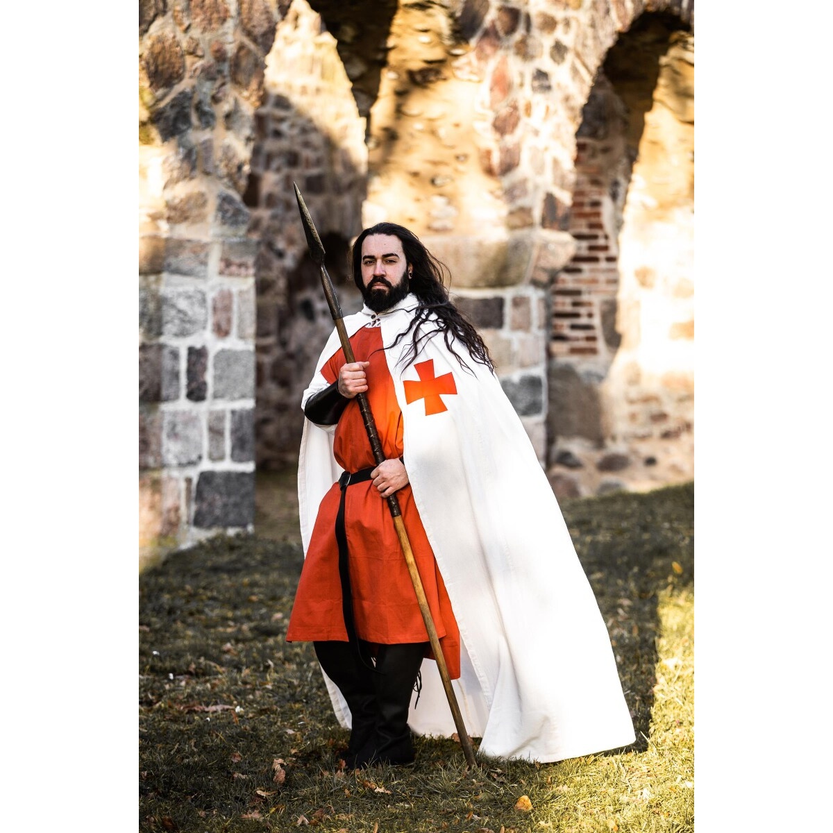 Capa medieval de los Templarios Baldwin blanco-rojo