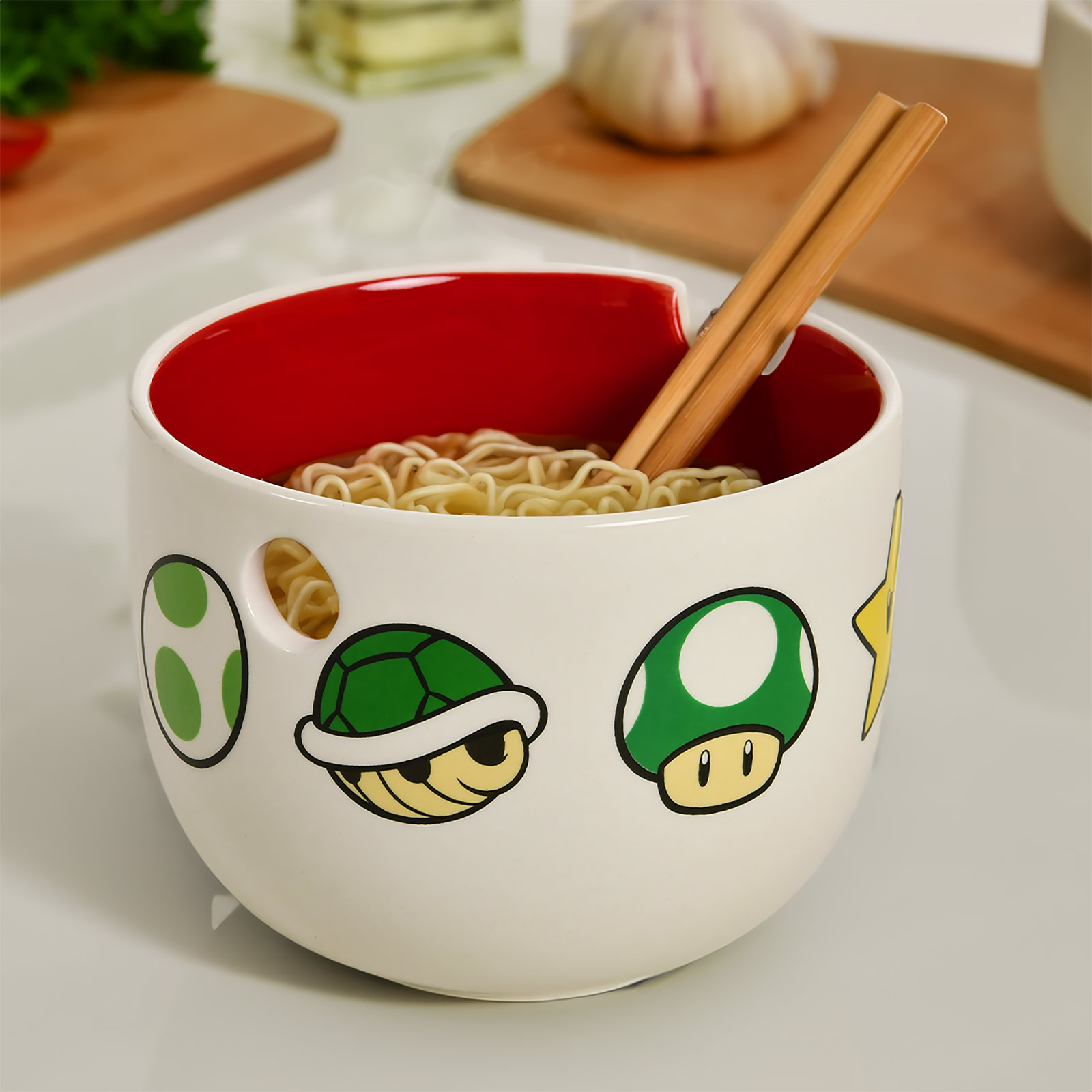 Super Mario - Tazón de Ramen con Símbolos y Palillos