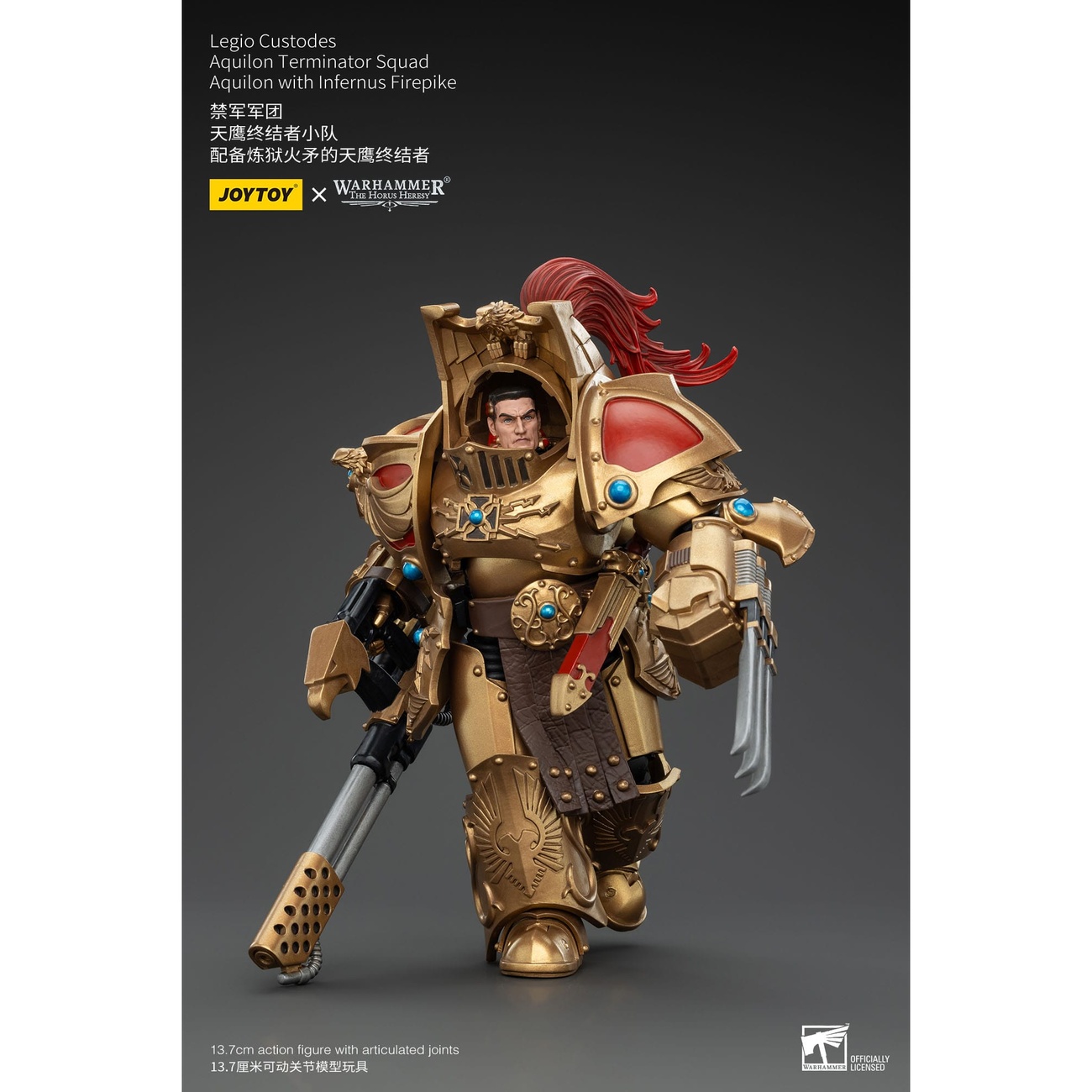 Warhammer The Horus Heresy Figurine articulée 1/18 Legio Custodes Aquilon Terminator Squad Aquilon avec Infernus Firepike 14 cm
