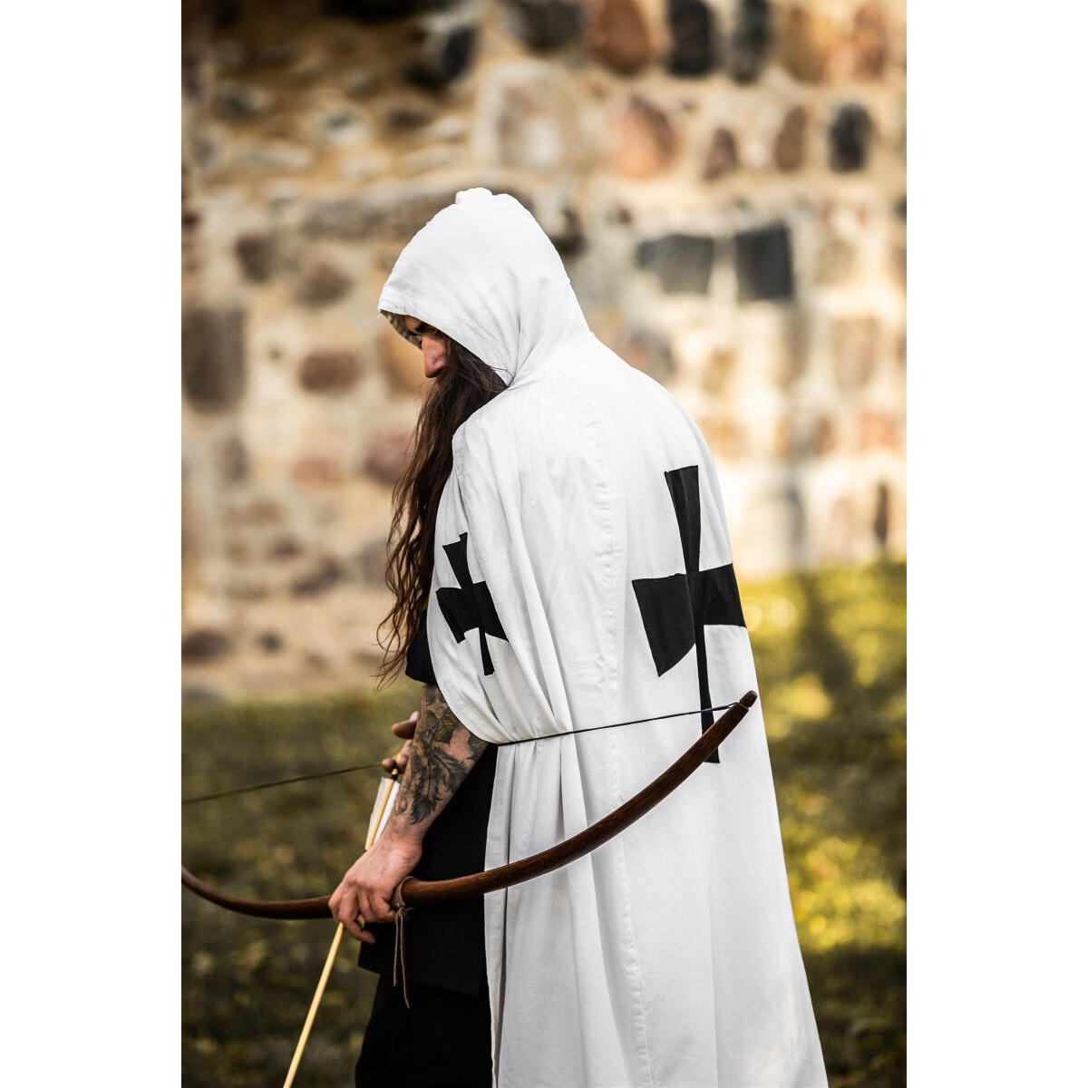 Capa medieval de los Caballeros Templarios Baldwin blanco-negro