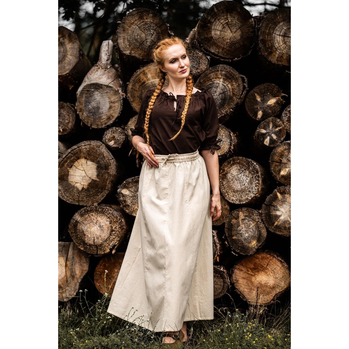 Blusa medieval de manga corta Vera marrón oscuro