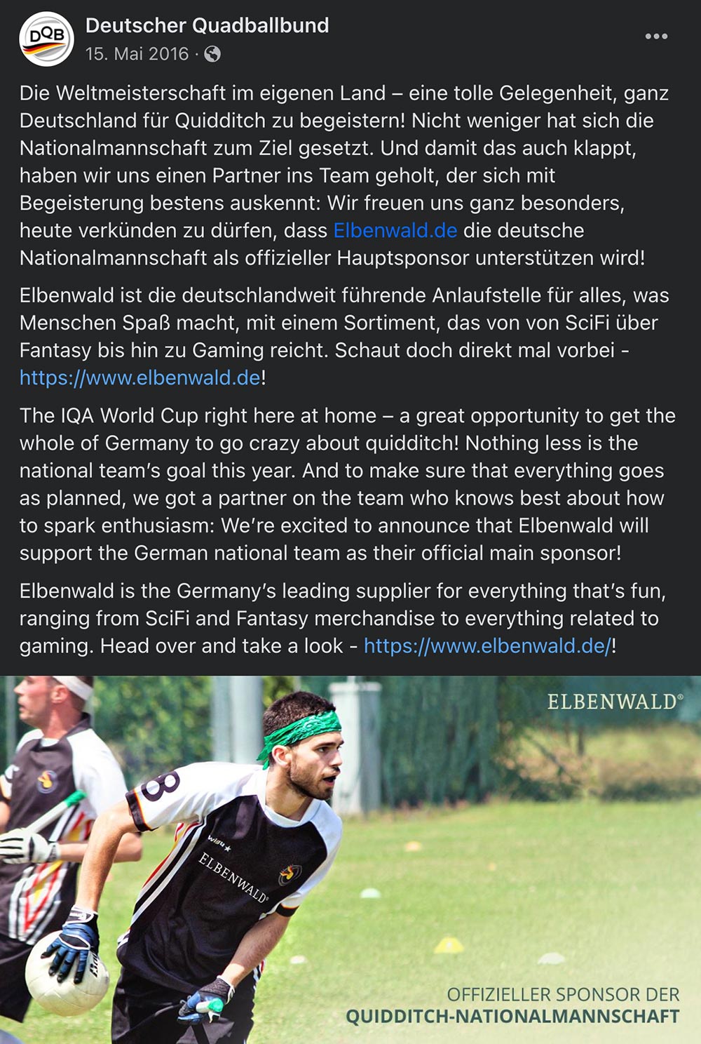 Screenshot Deutscher Quadballbund: Hauptsponsor Elbenwald