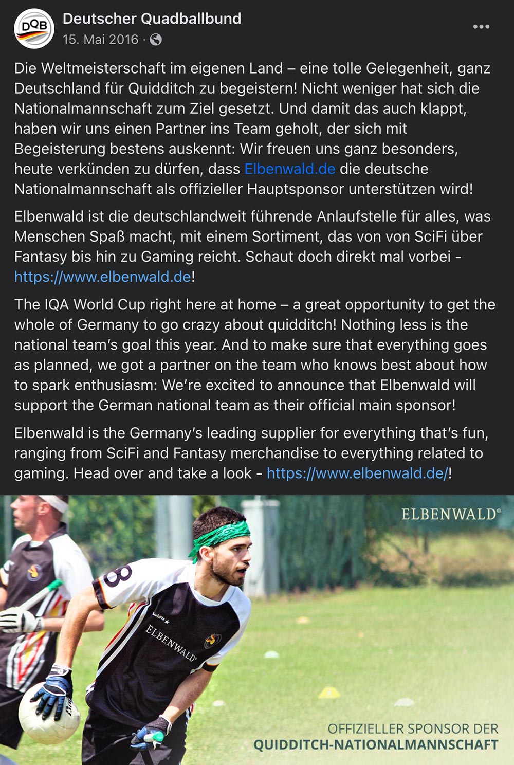 Screenshot Deutscher Quadballbund: Sponsor principale Elbenwald