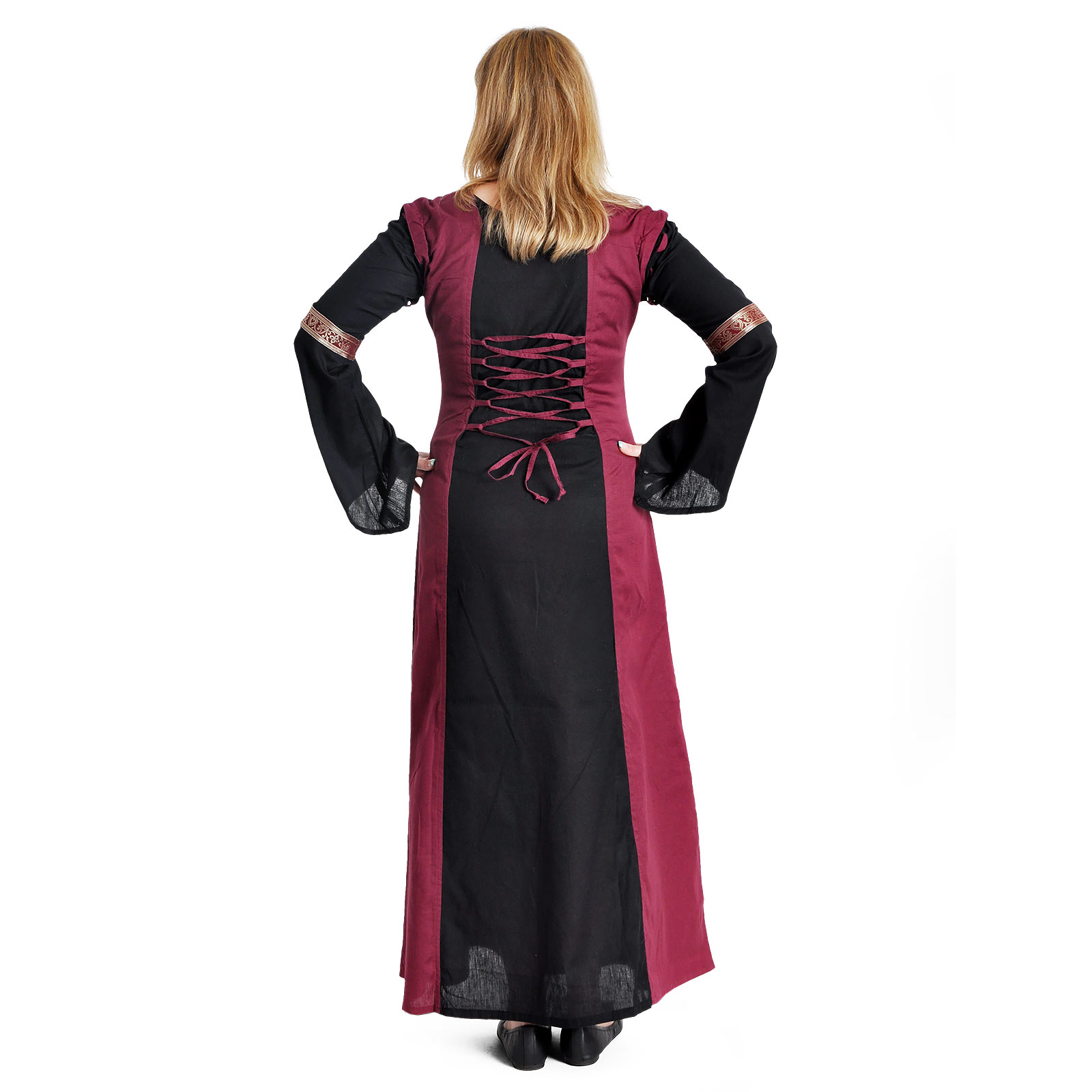 Robe médiévale Applonia avec manches détachables noir-bordeaux