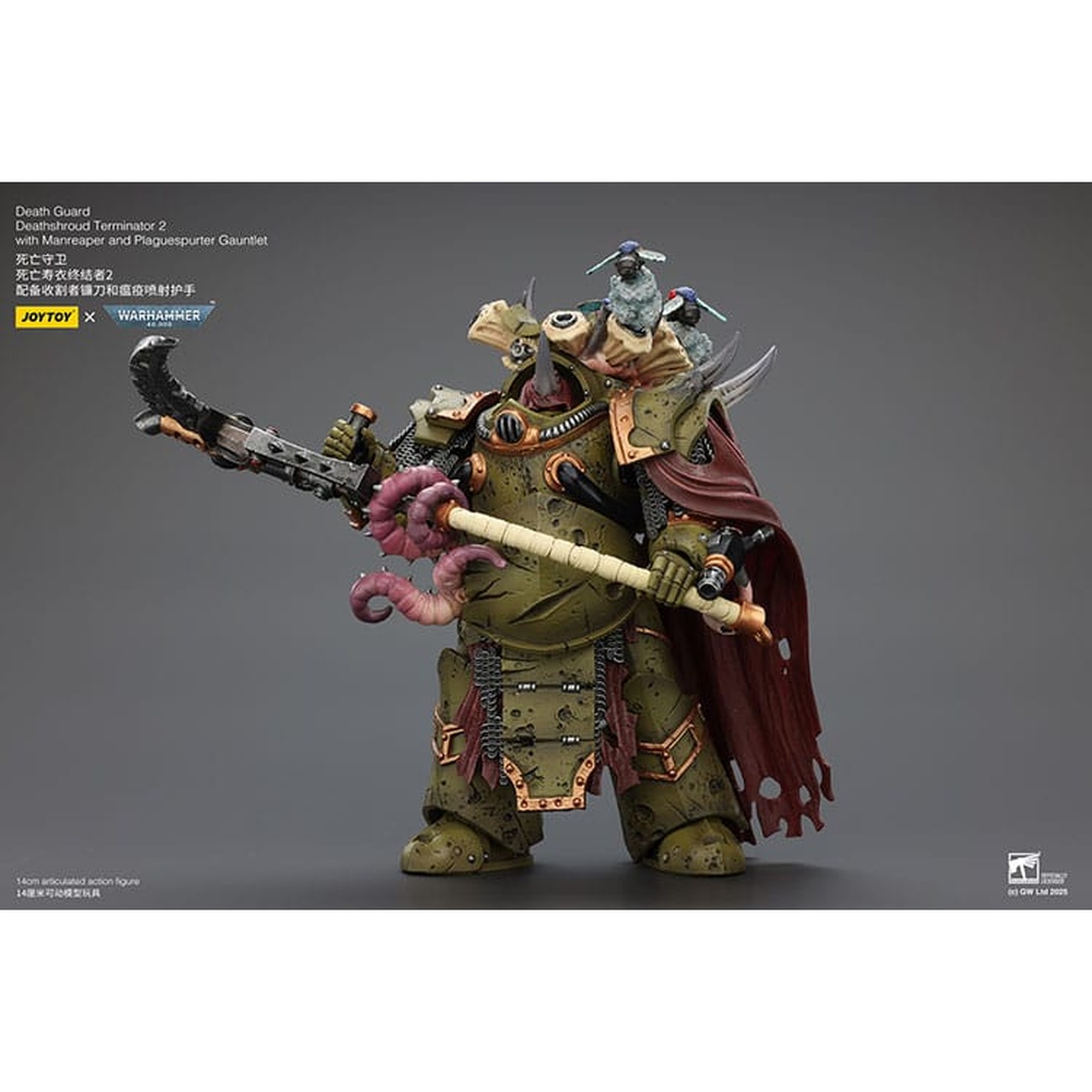 Warhammer 40k Actionfigur 1/18 Death Guard Deathshroud Terminator 2 with Manreaper and Plaguespurter Gauntlet 14 cm