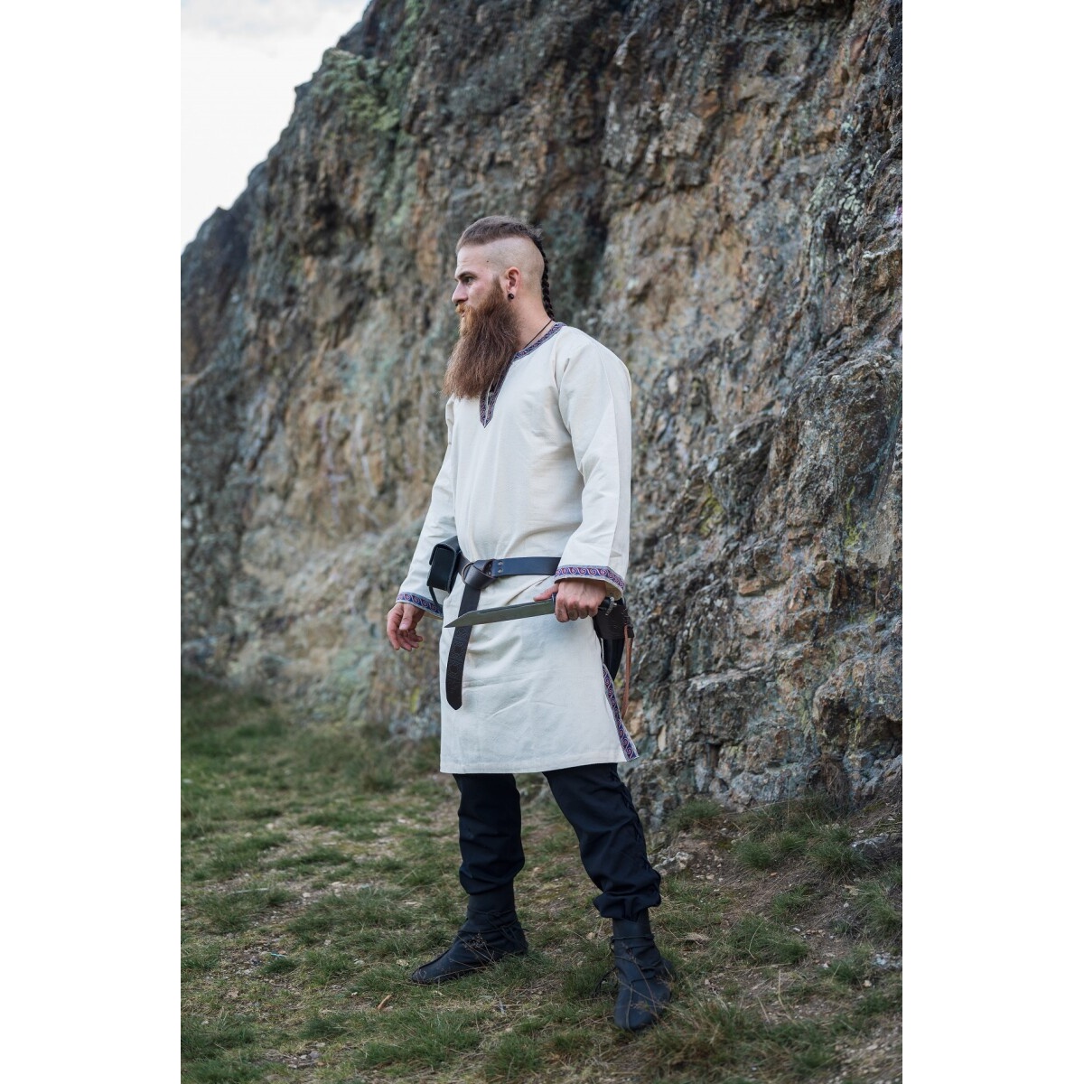 Tunique médiévale avec bordure Halvor beige