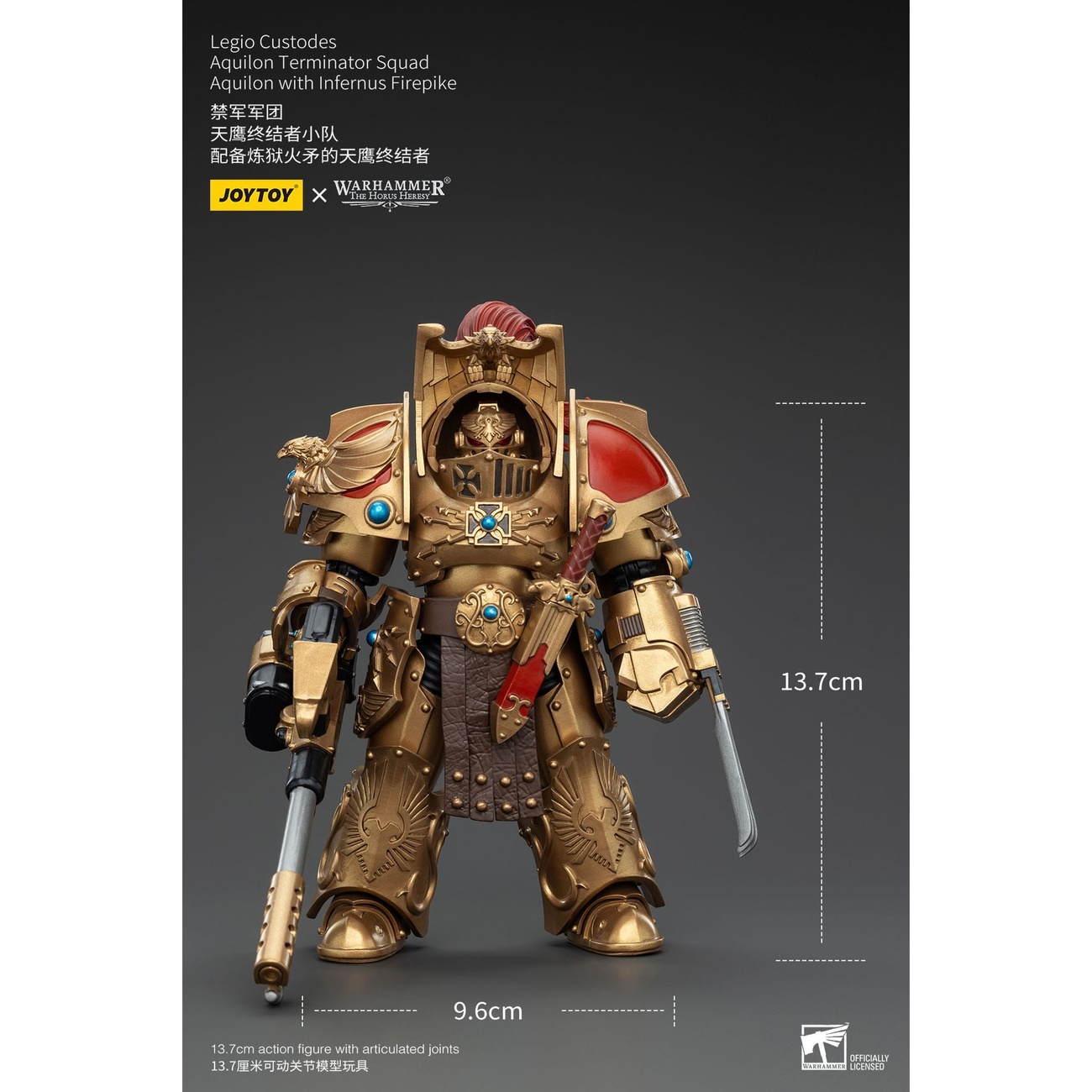 Warhammer The Horus Heresy Figurine articulée 1/18 Legio Custodes Aquilon Terminator Squad Aquilon avec Infernus Firepike 14 cm