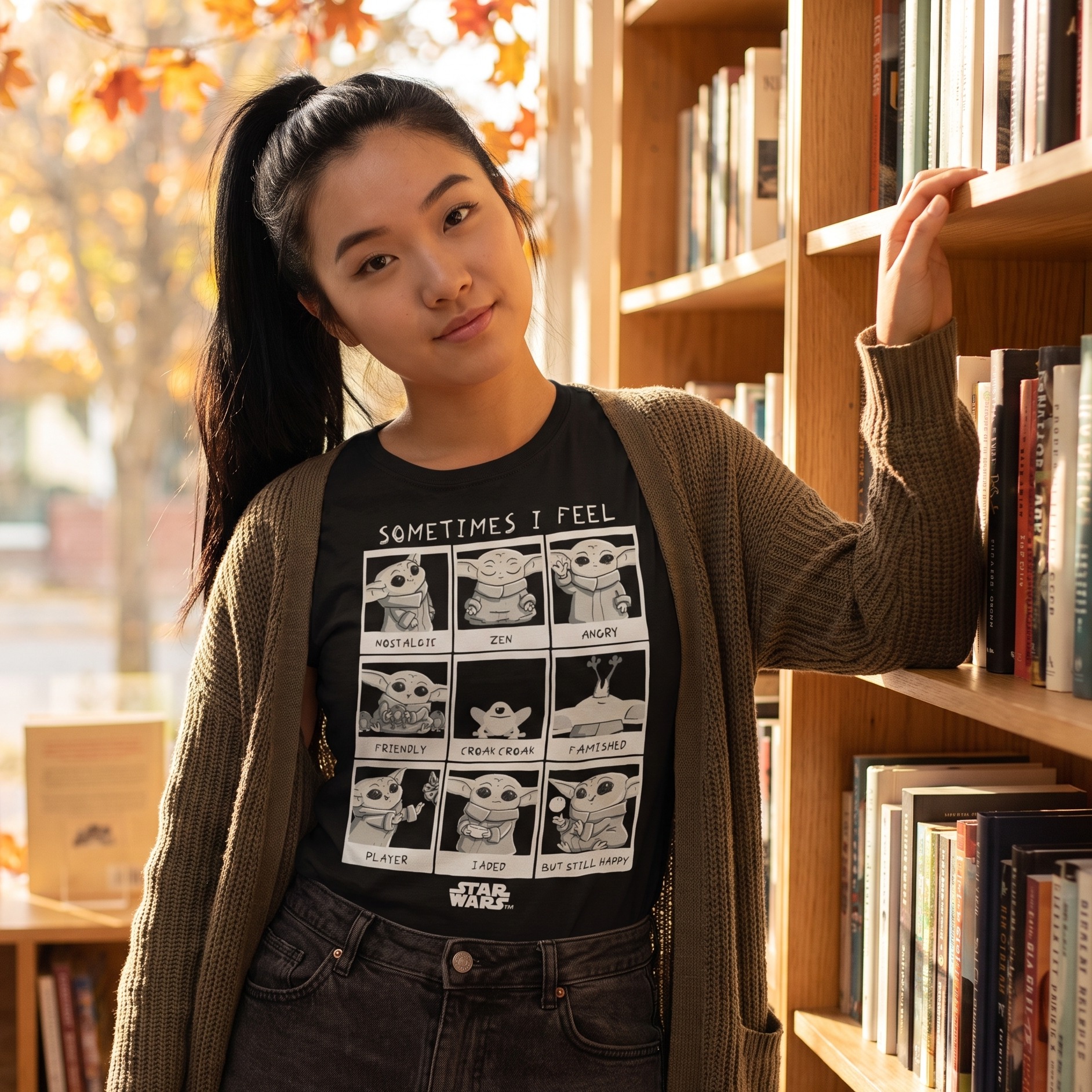 Camiseta de mujer Grogu Emotions negra - Star Wars The Mandalorian