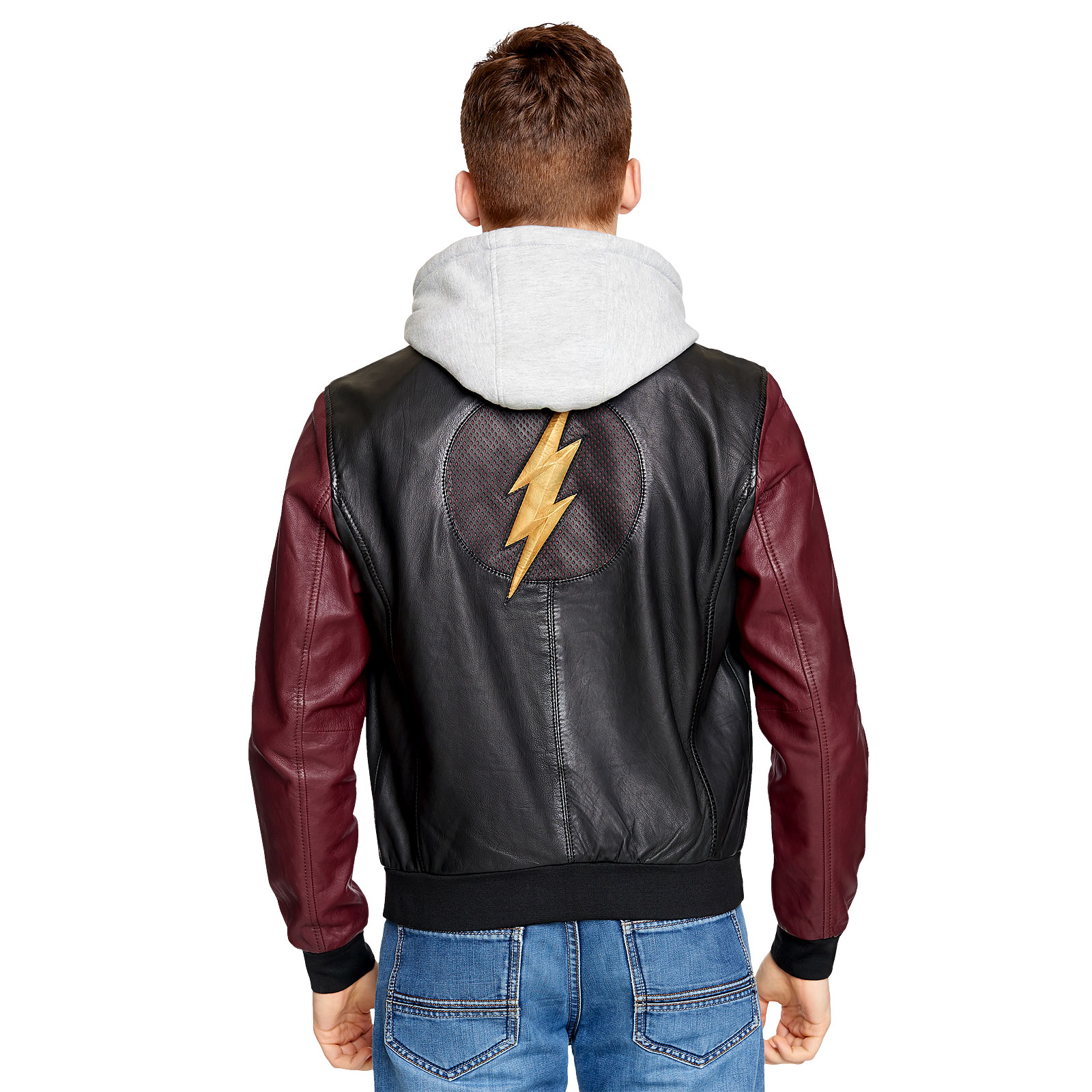 Flash - Veste en cuir avec logo et capuche