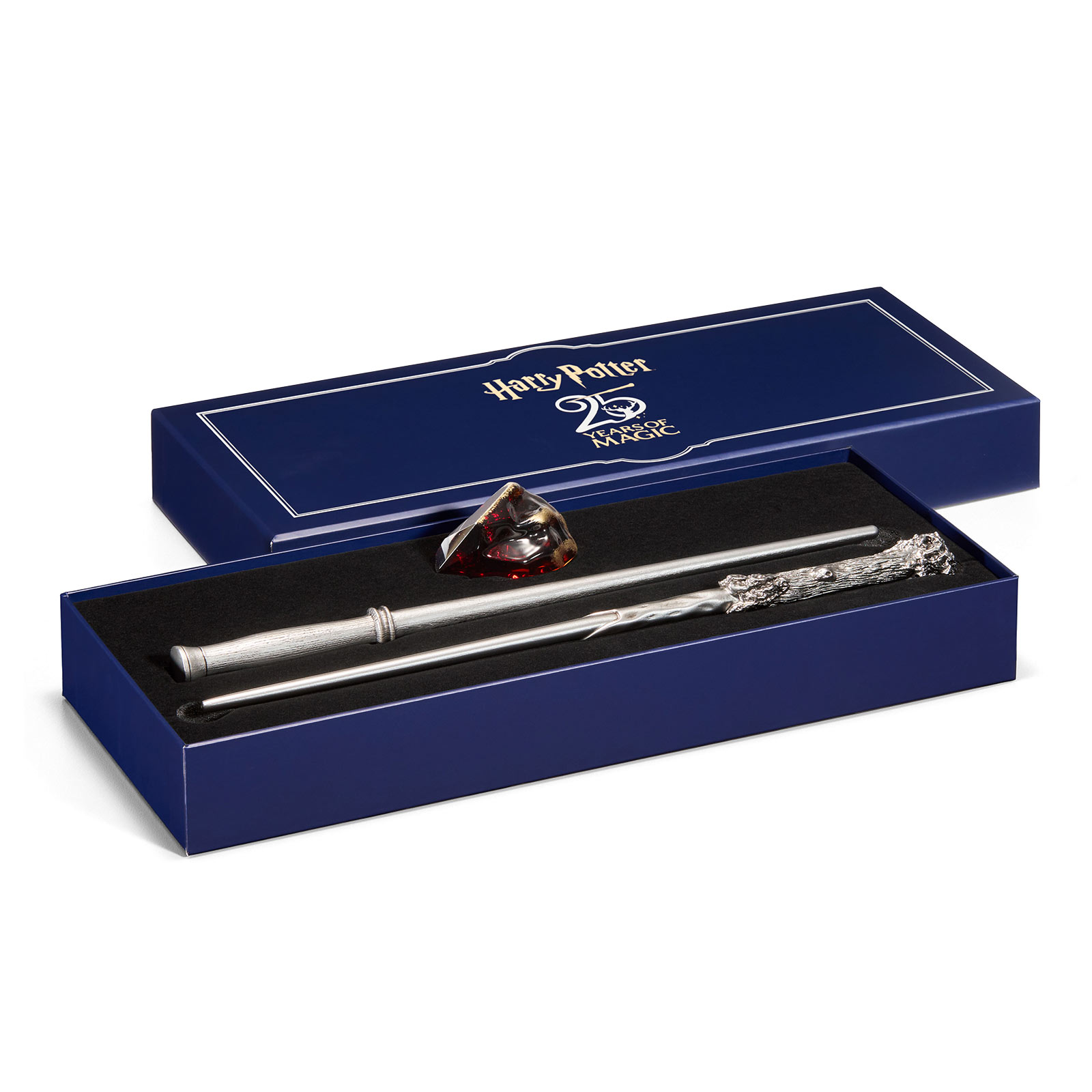 Harry Potter - Ensemble de 2 baguettes magiques et réplique de la Pierre philosophale Coffret cadeau 25e anniversaire