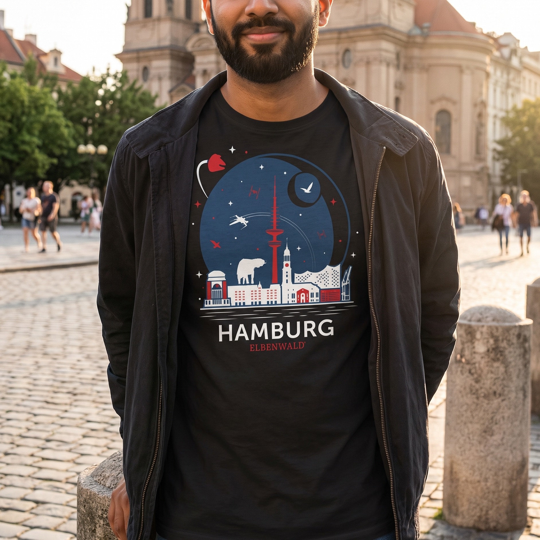 T-shirt Elbenwald à Hambourg Skyline noir