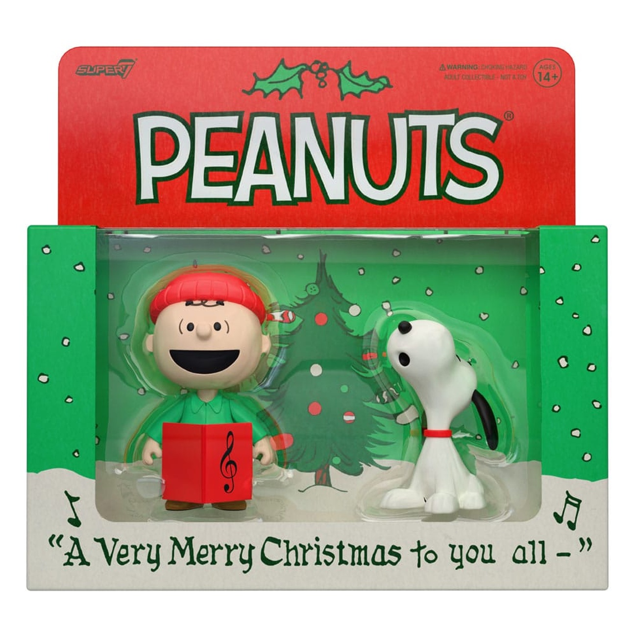 Peanuts ReAction Pack de 2 figuras de acción Charlie Brown y Snoopy (Villancicos) 10 cm