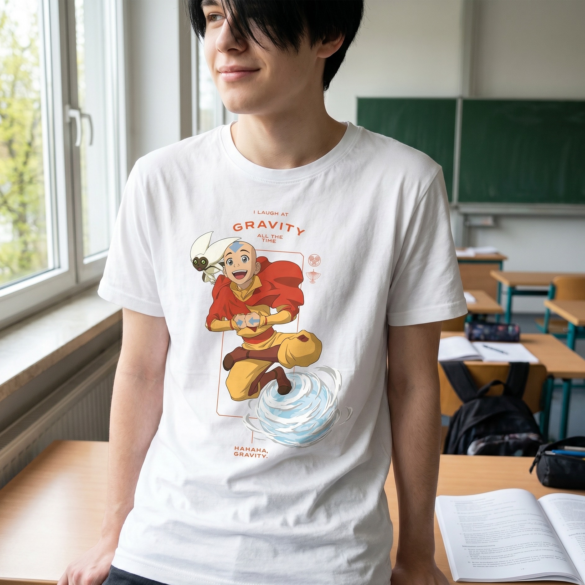 Avatar – T-shirt Aang Laugh at Gravity blanc