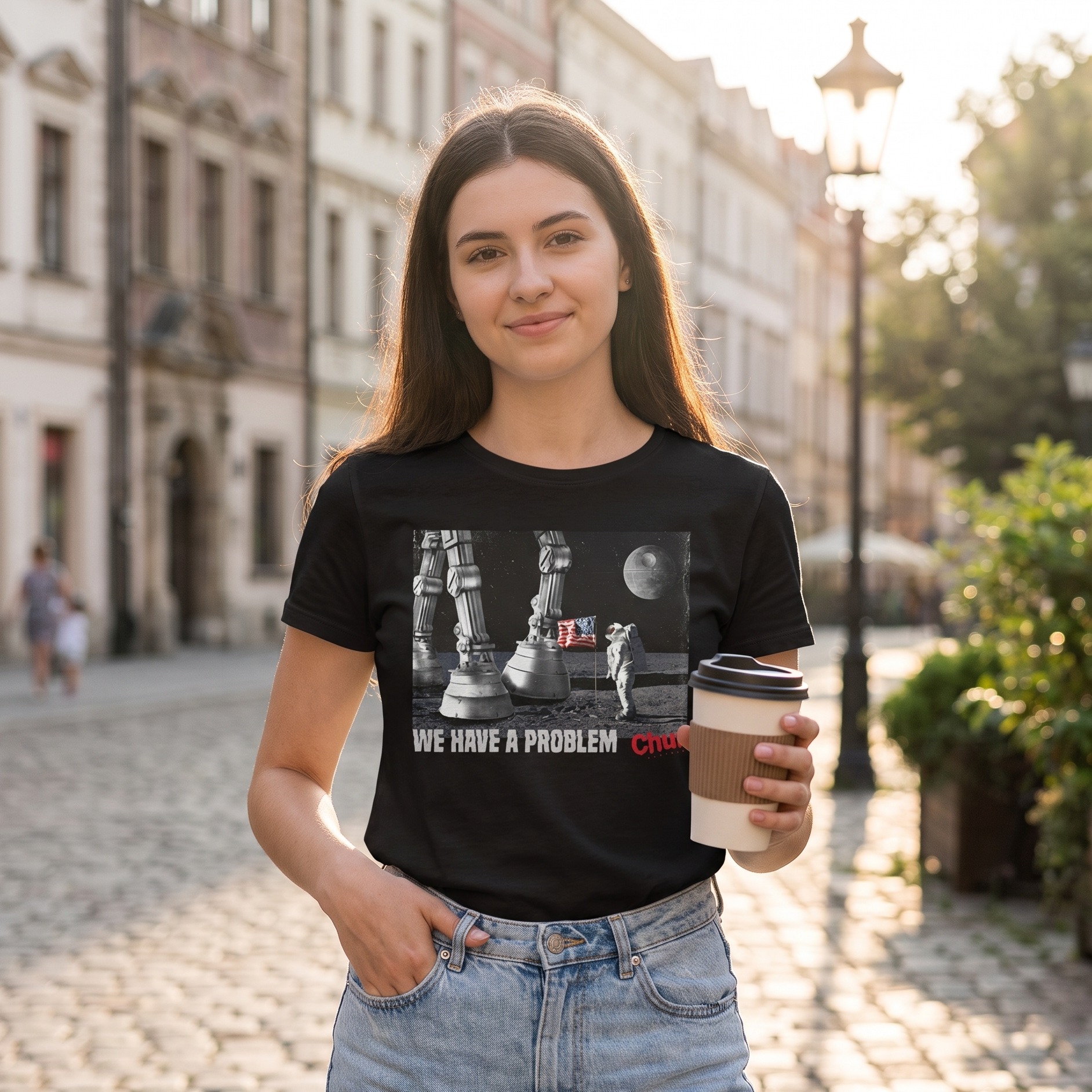 Camiseta Houston Tenemos un Problema para Fans de Star Wars negra