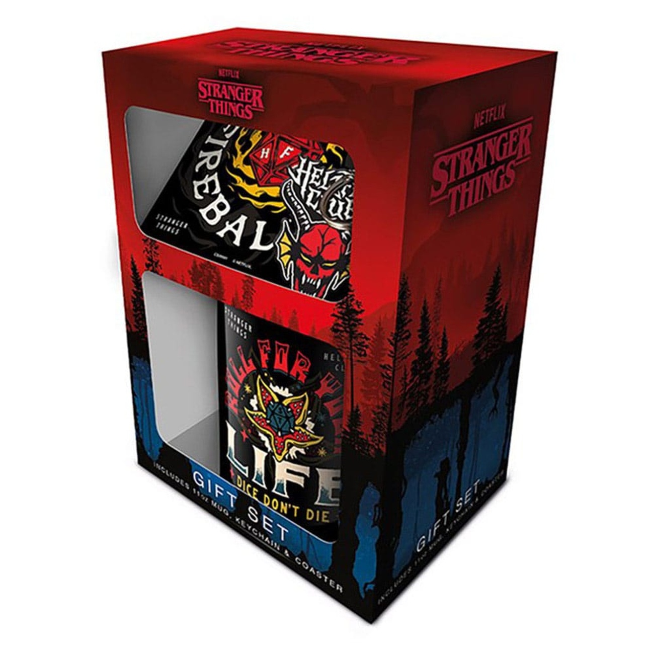 Stranger Things Mug, Coaster and Keychain Set Hellfire