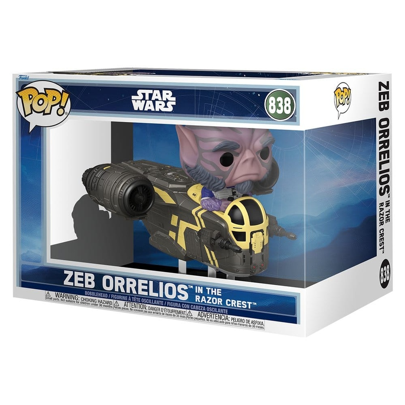 Star Wars: The Mandalorian and Grogu POP! Rides Deluxe figure bobblehead in vinile Zeb Orrelios nel Razor Crest 9 cm