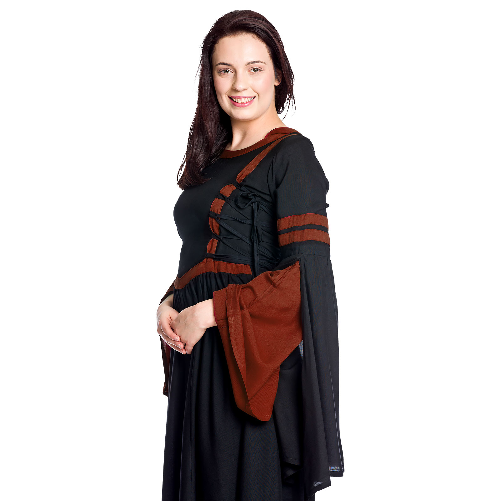 Robe médiévale à capuche Isolde noir-rouge