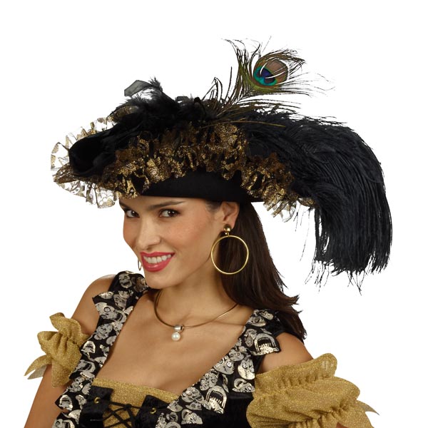 Tricorn Hat with Ruffles and Feathers