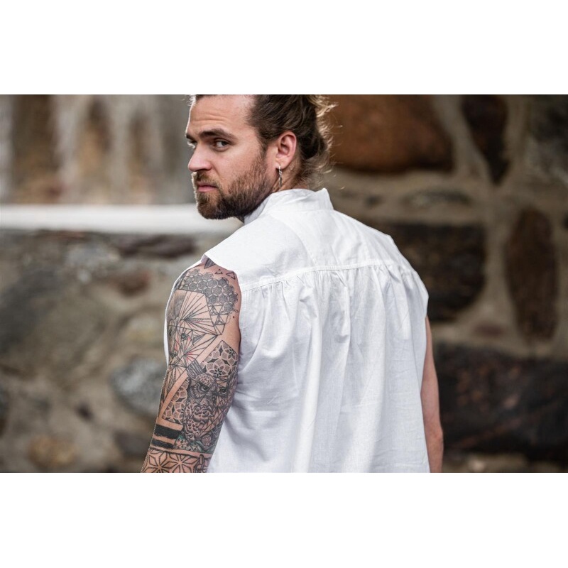 Medeltida snörskjorta med ståkrage Louis ärmlös vit