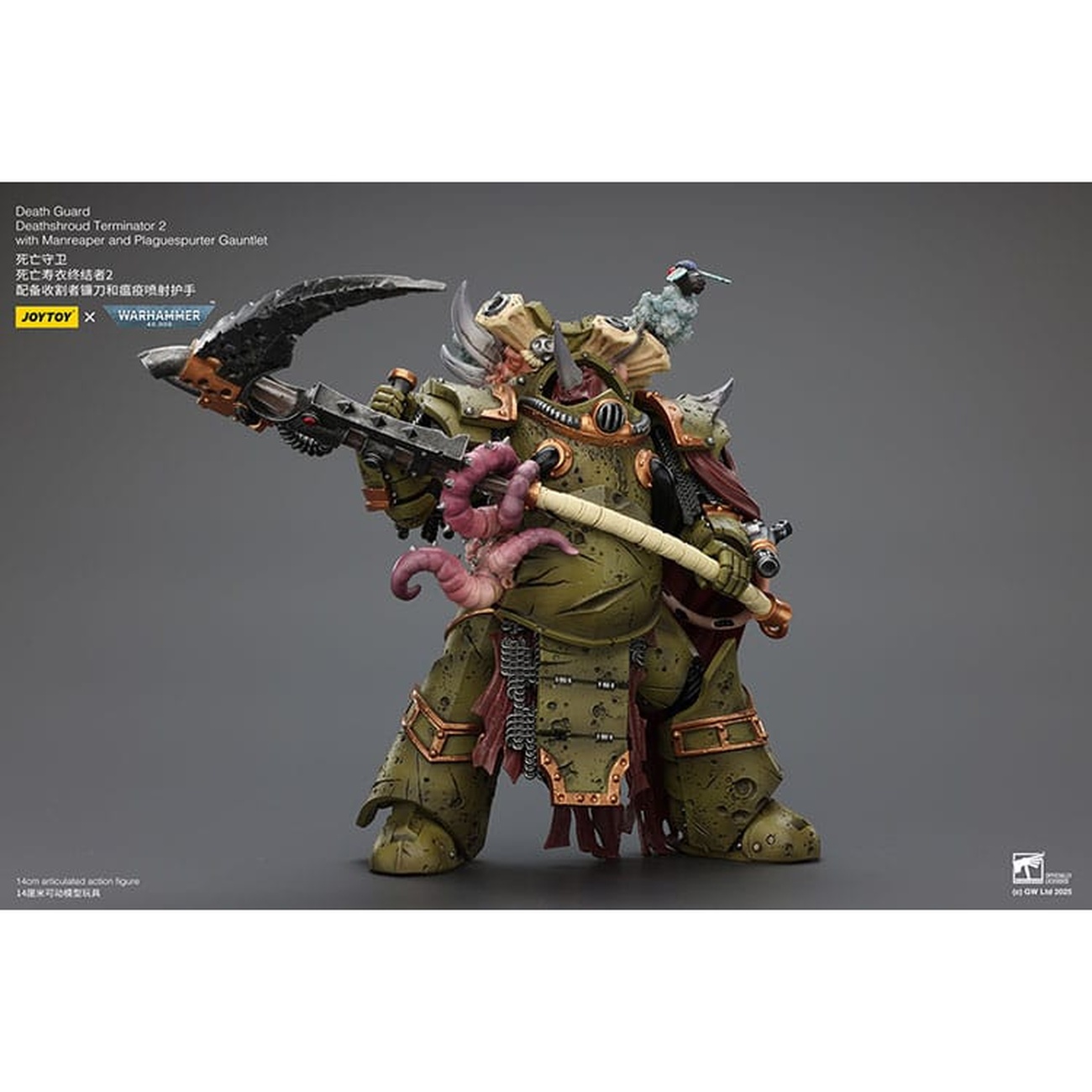 Warhammer 40k Actionfigur 1/18 Death Guard Deathshroud Terminator 2 with Manreaper and Plaguespurter Gauntlet 14 cm