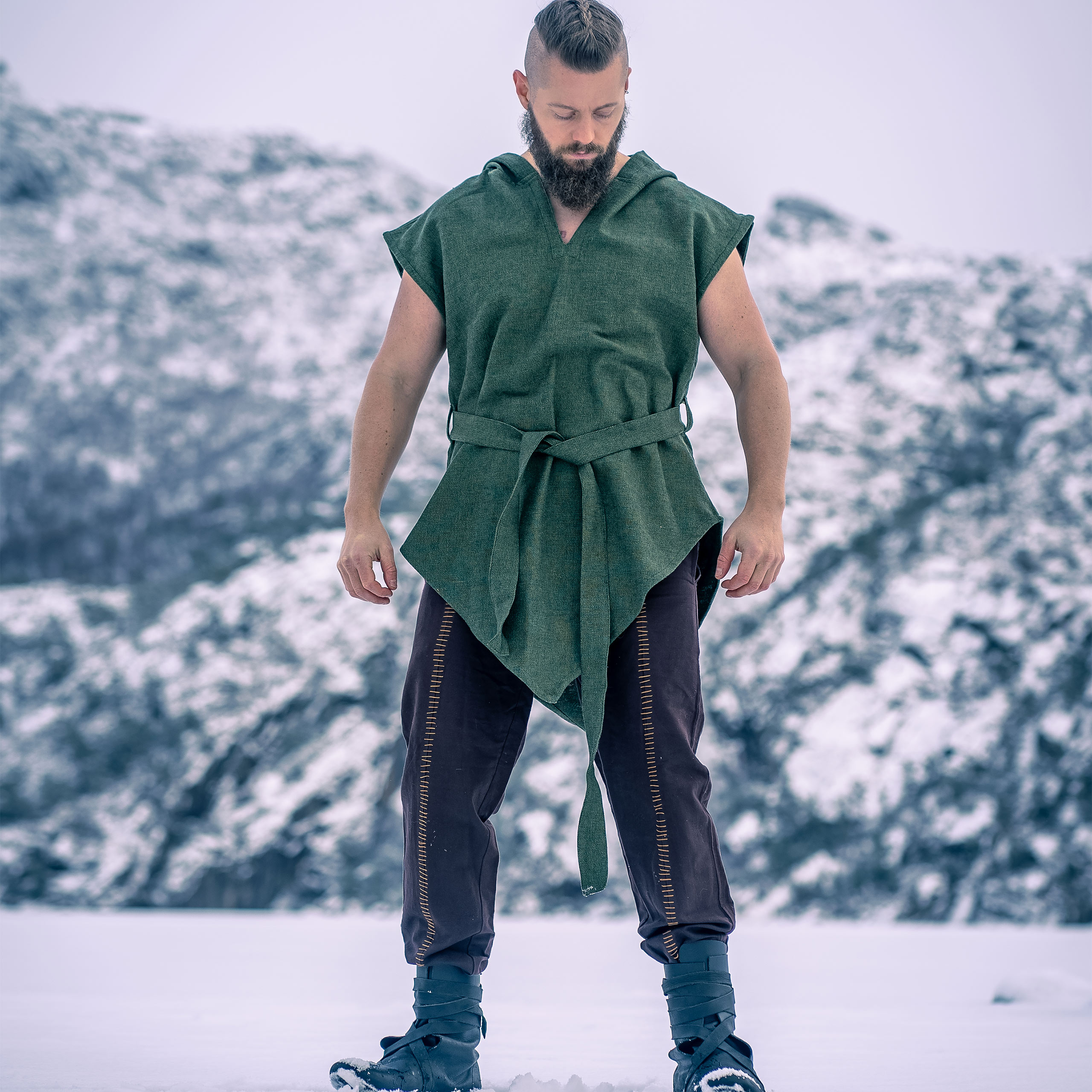 Medieval Tunic Short Sleeve with Belt Green