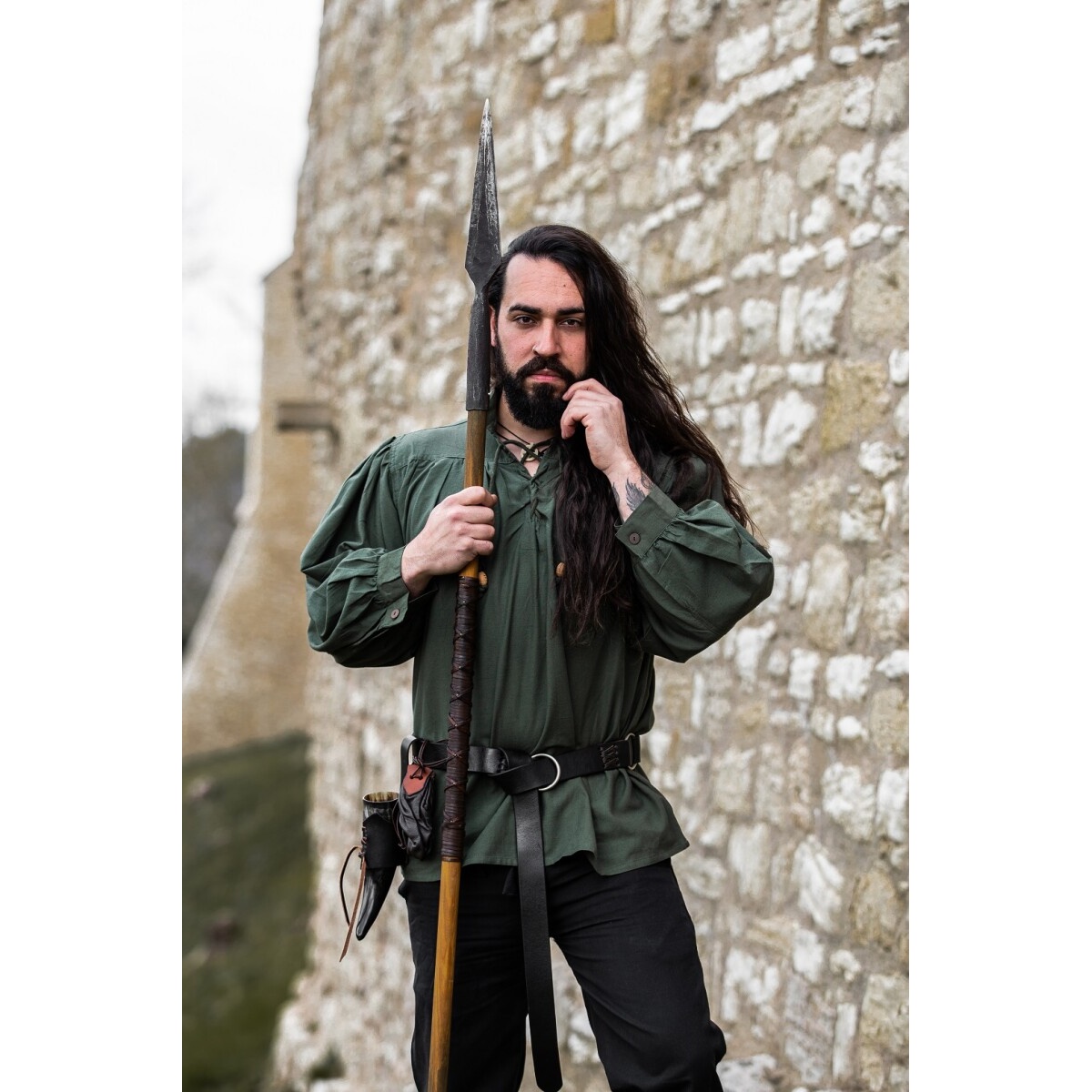 Chemise médiévale à col officier lacée Friedrich verte