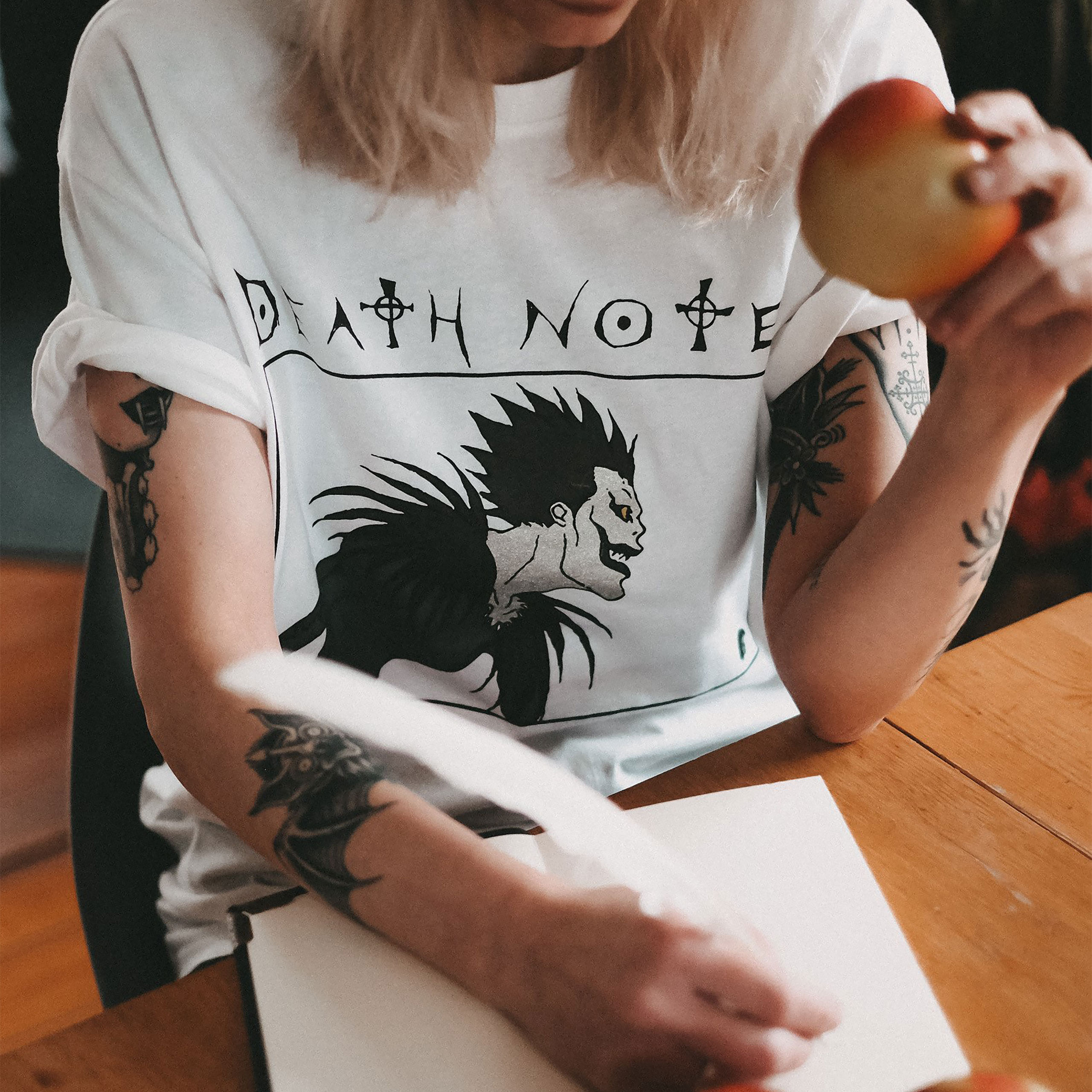 Death Note - Camiseta blanca con gráfico de Ryuk