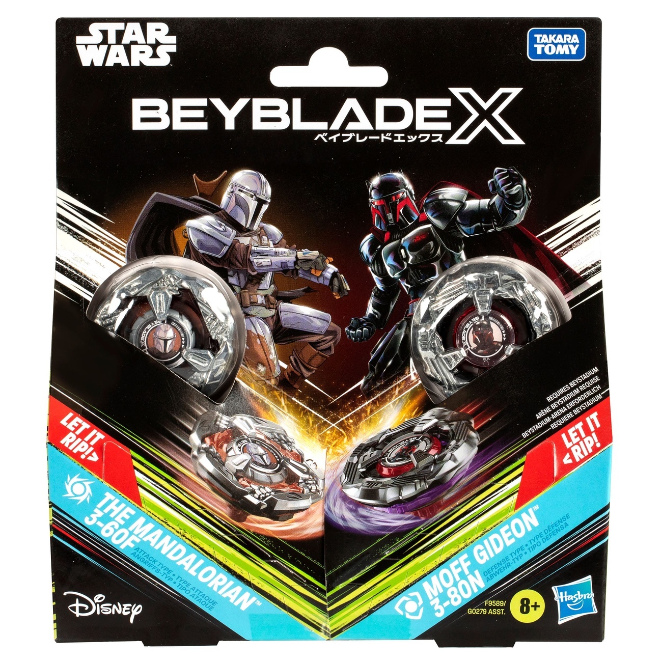 Collaboration Beyblade X et Star Wars The Mandalorian 3-60F vs. Moff Gideon 3-80N