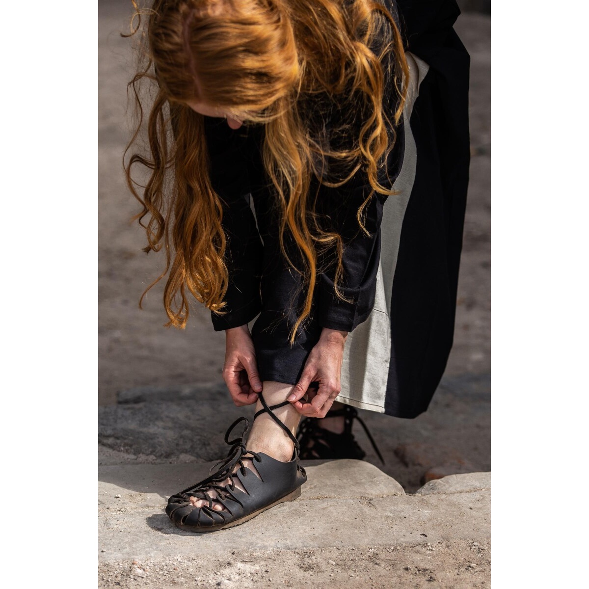 Medieval Ankle Shoes in Black Nubuck Leather