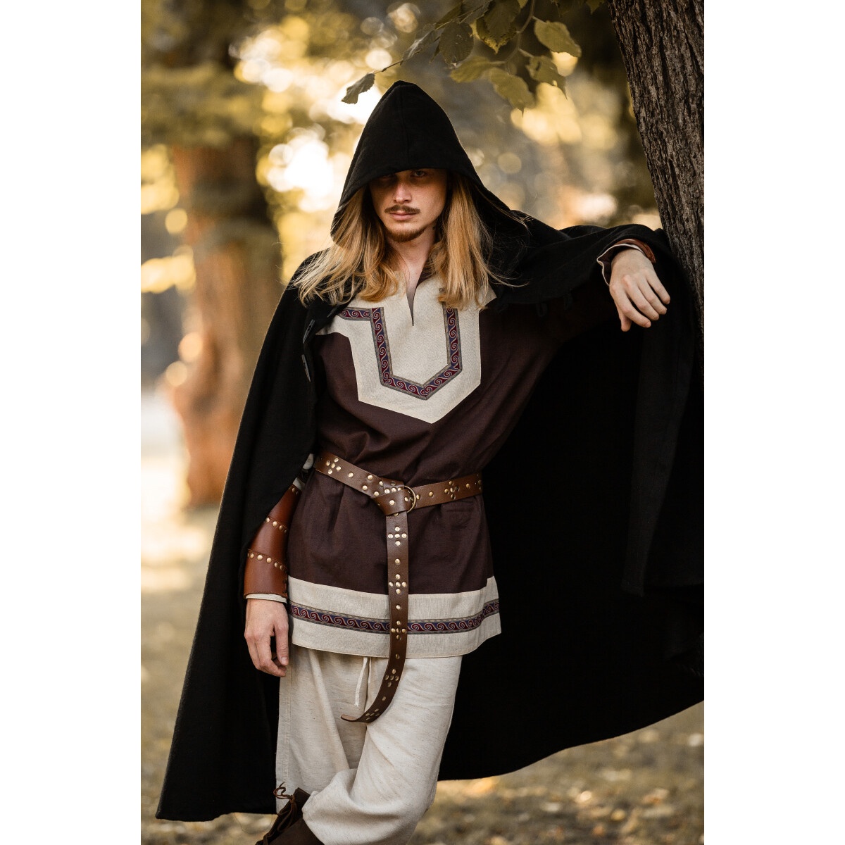 Túnica celta medieval Aidan marrón oscuro-beige