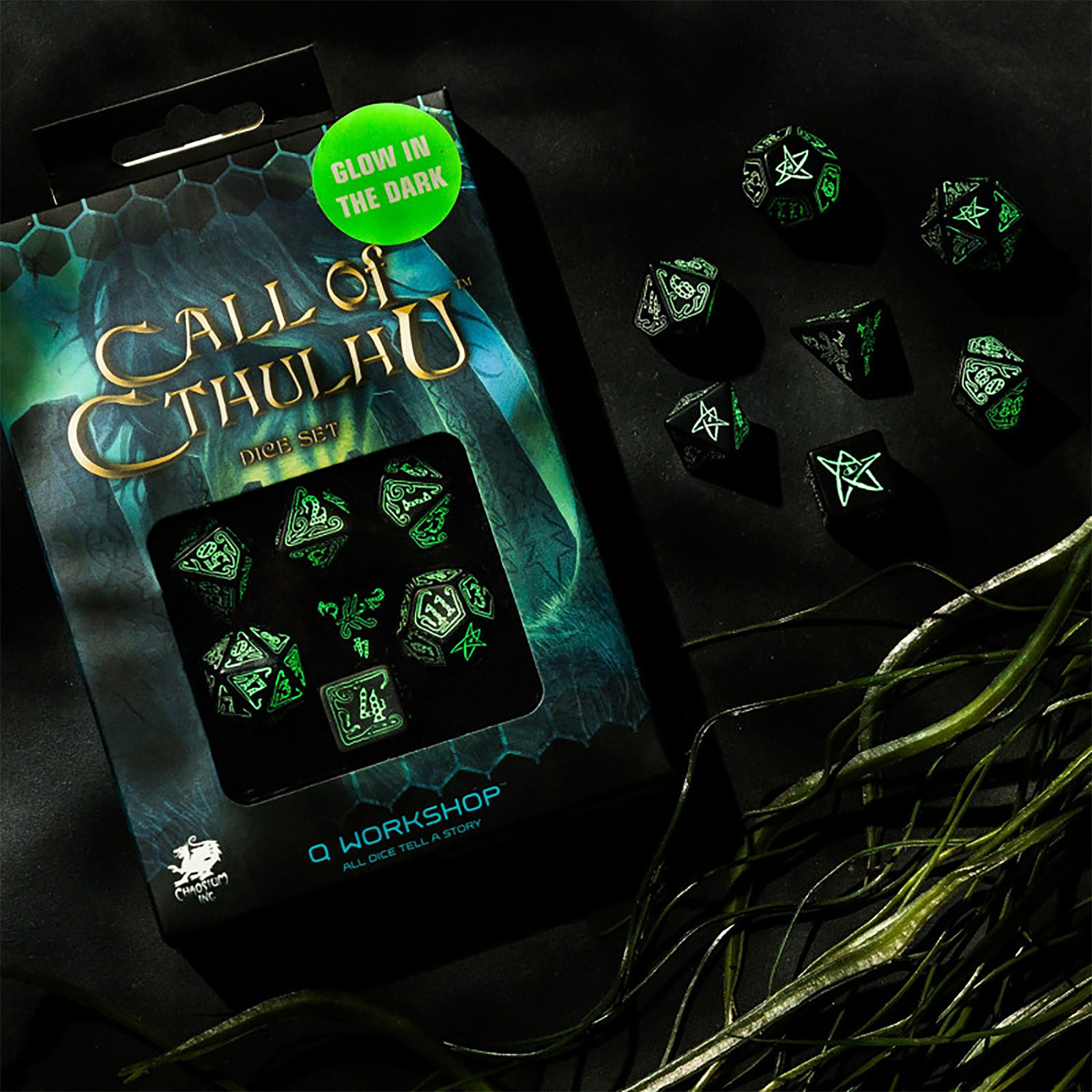 Call of Cthulhu Glow in the Dark RPG Dobbelstenen Set 7 stuks zwart