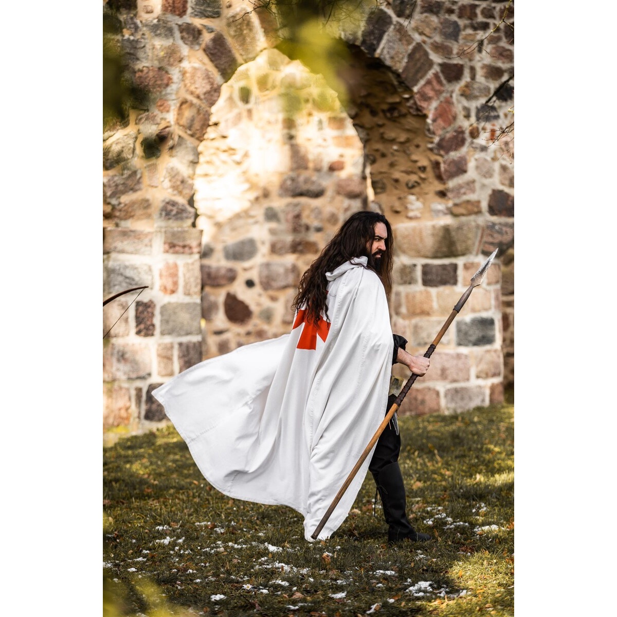 Capa medieval de los Templarios Baldwin blanco-rojo