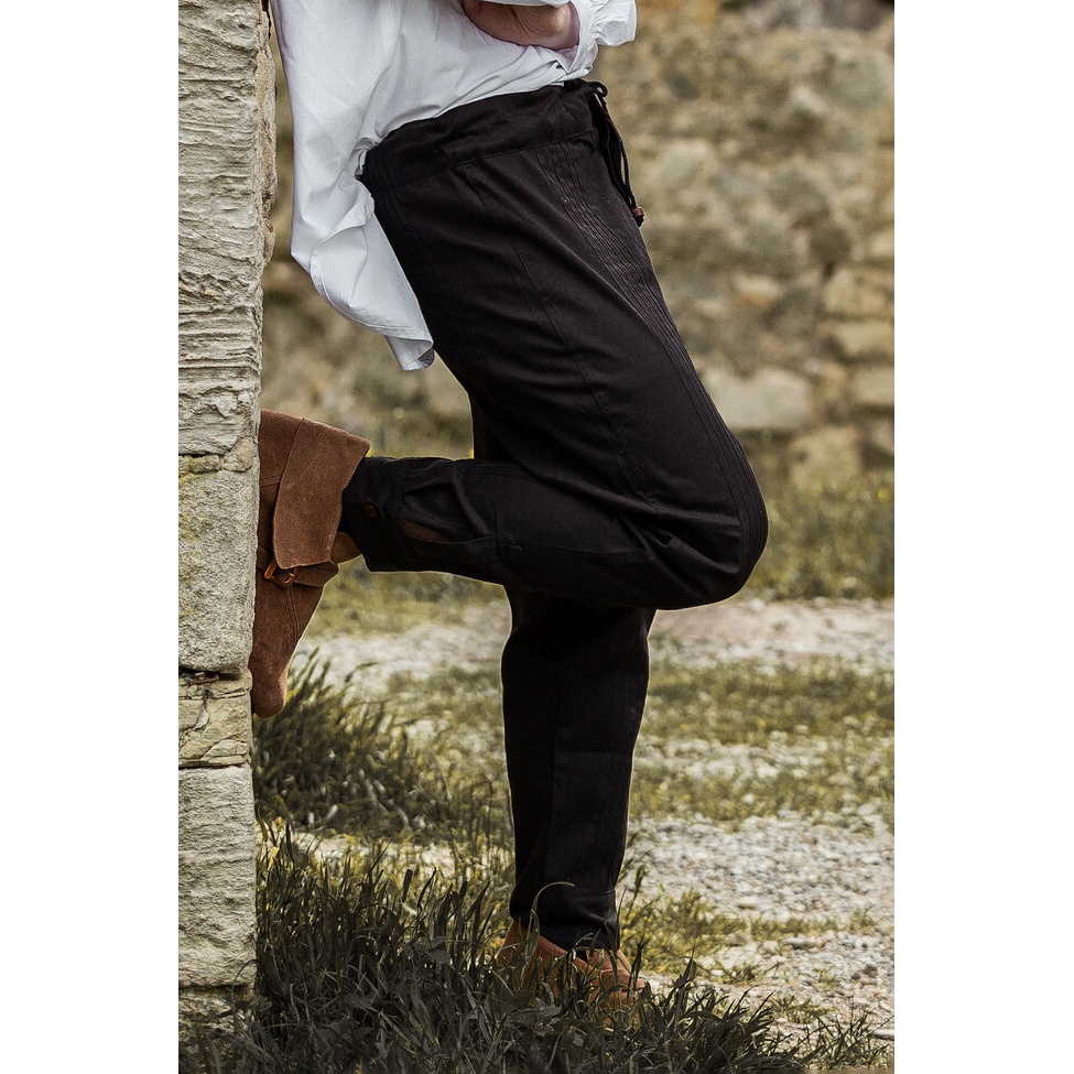 Pantaloni medievali Oskar con cucitura decorativa nero