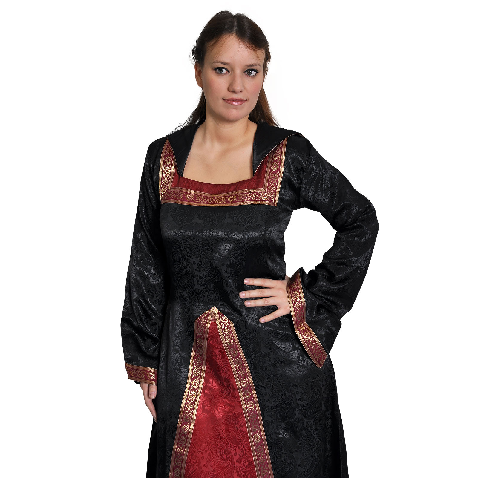Medieval Dress Otilia with Pointed Hood Black-Bordeaux