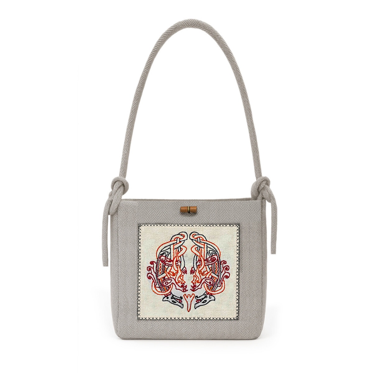 Medeltida axelväska Tora med broderi beige