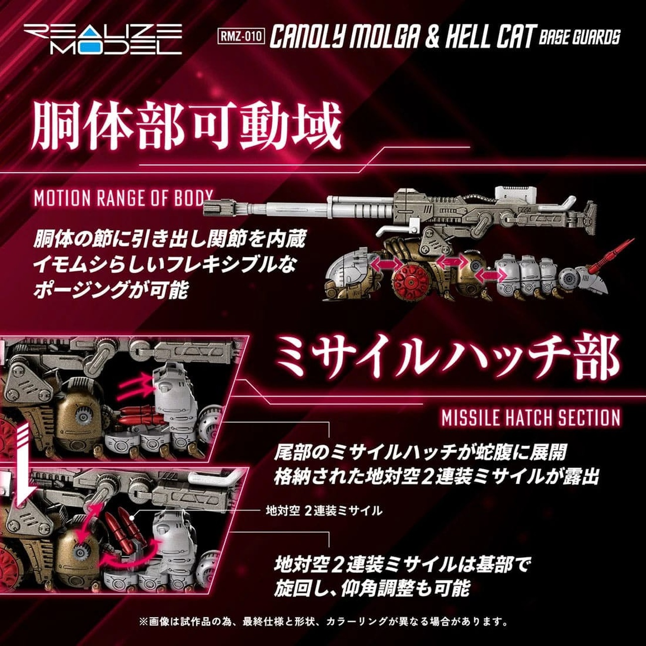 Zoids Kit di Modelli in Plastica Set da 2 1/100 RMZ-010 Canoly Molga & Hell Cat Base Guards 20 cm